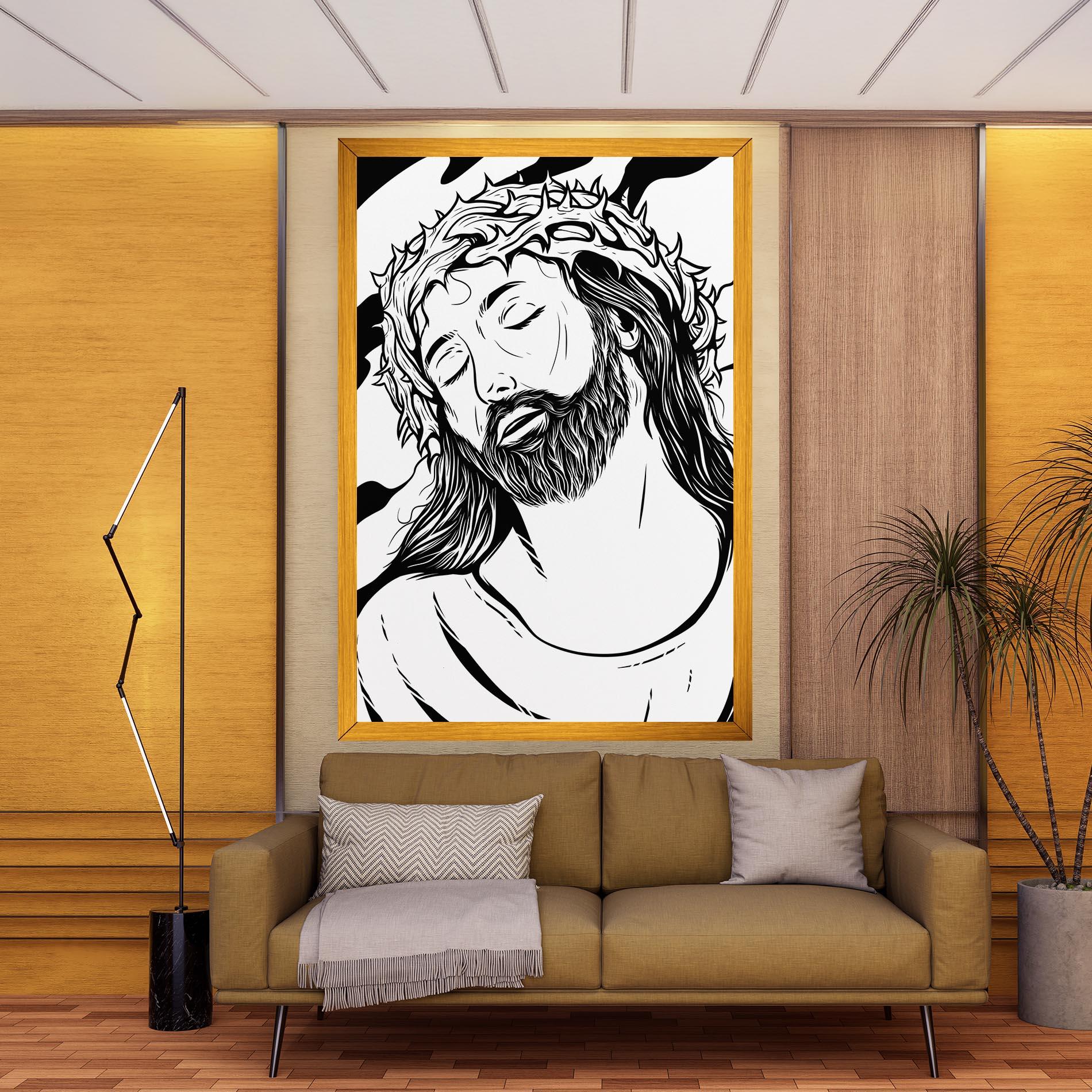 Картина на платно Black White Jesus mockup 9