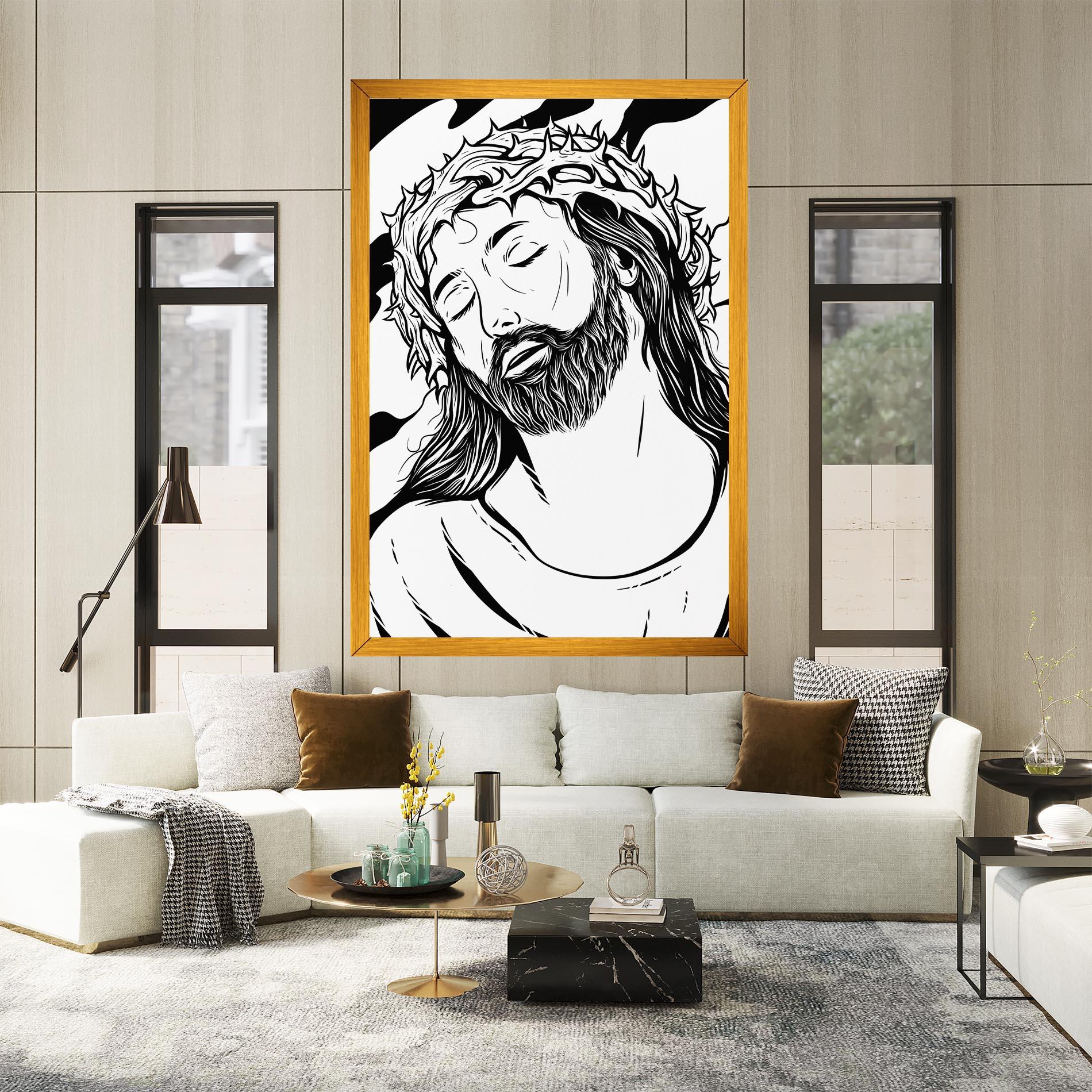 Картина на платно Black White Jesus mockup 2