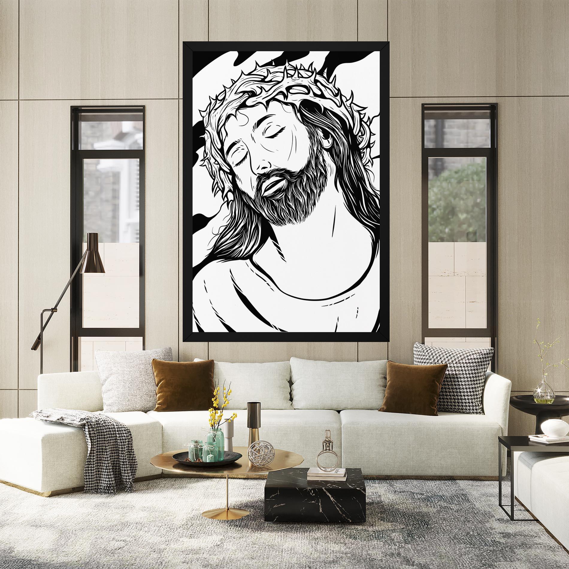 Картина на платно Black White Jesus mockup 2