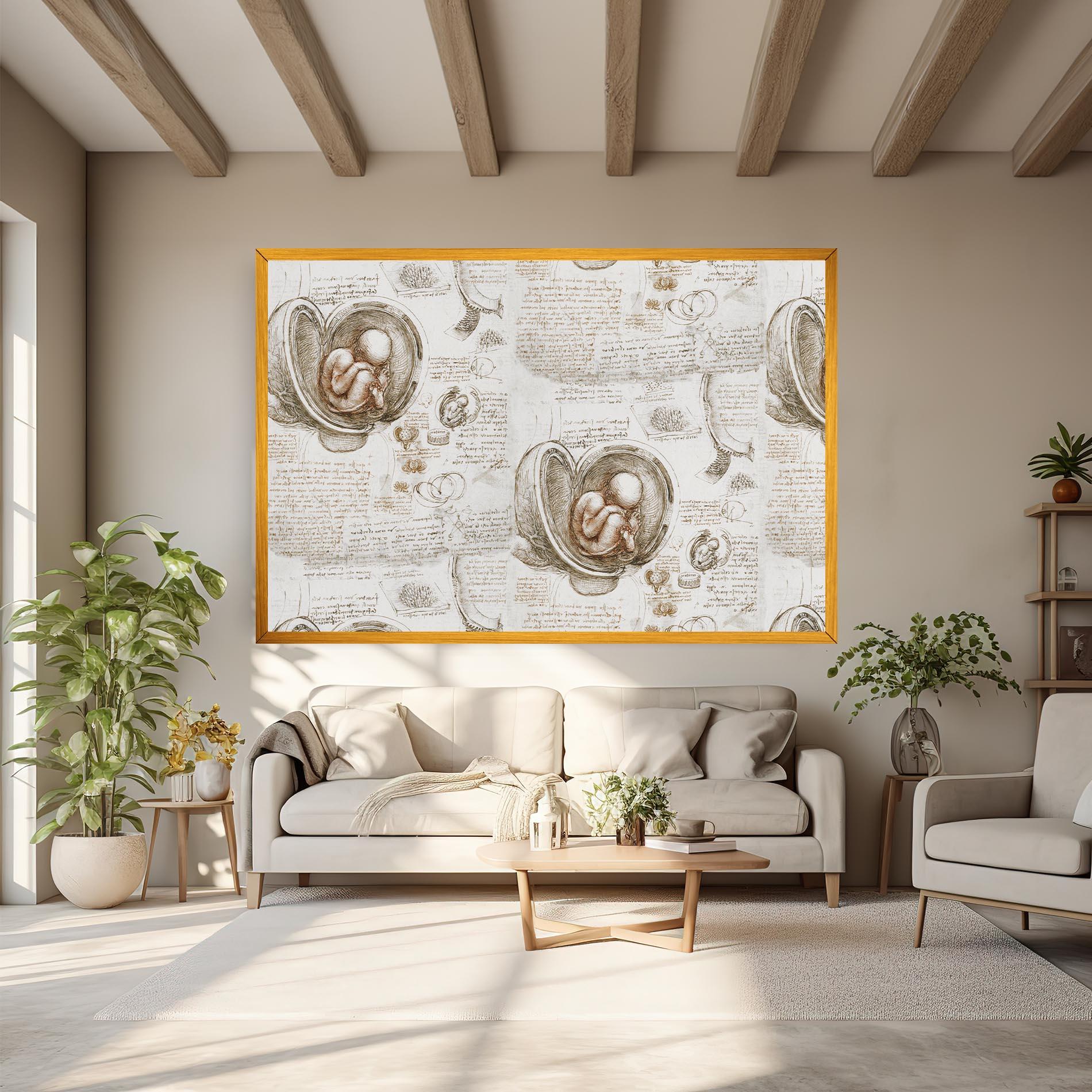 Картина на платно Leonardo Studies Of The Foetus mockup 6