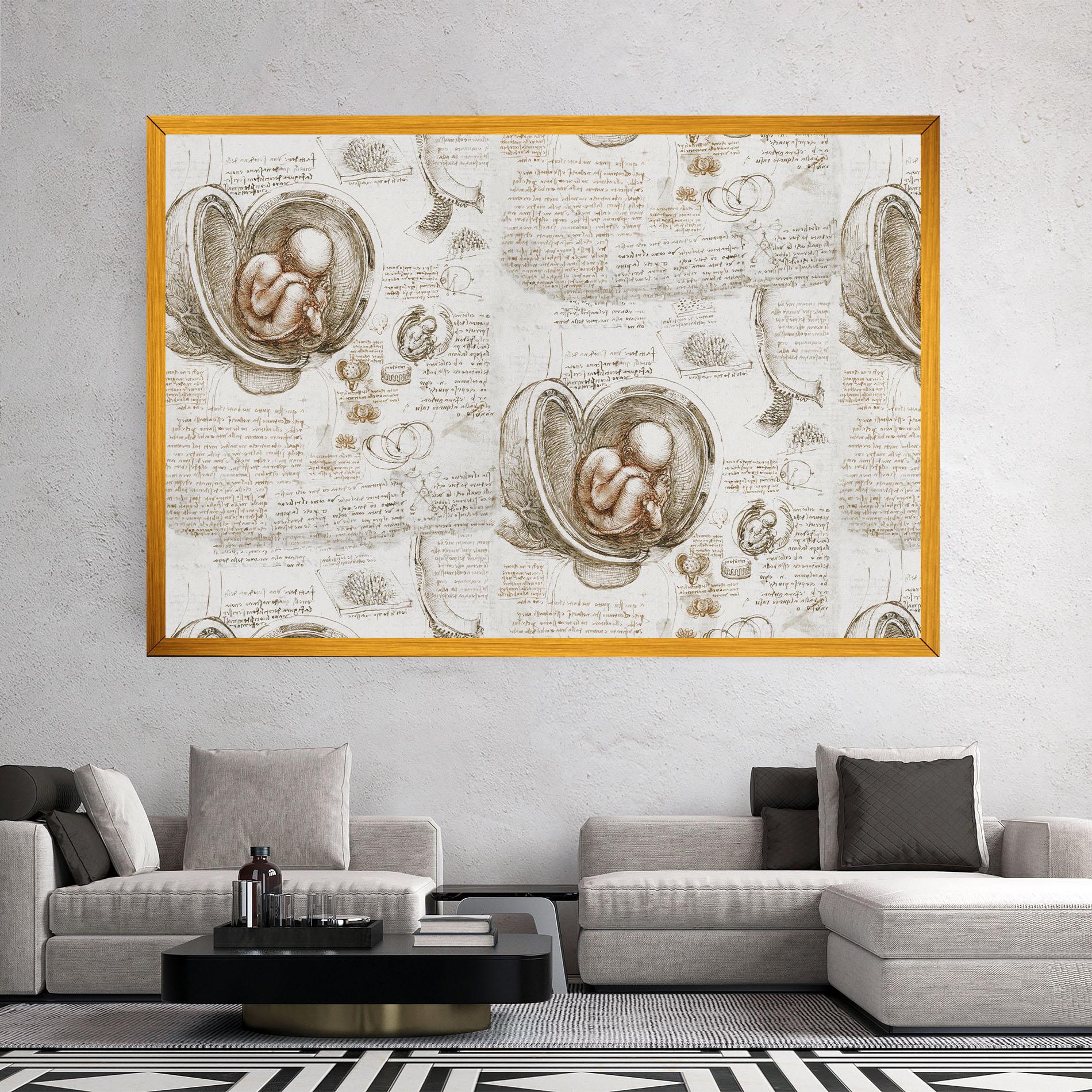 Картина на платно Leonardo Studies Of The Foetus mockup 2