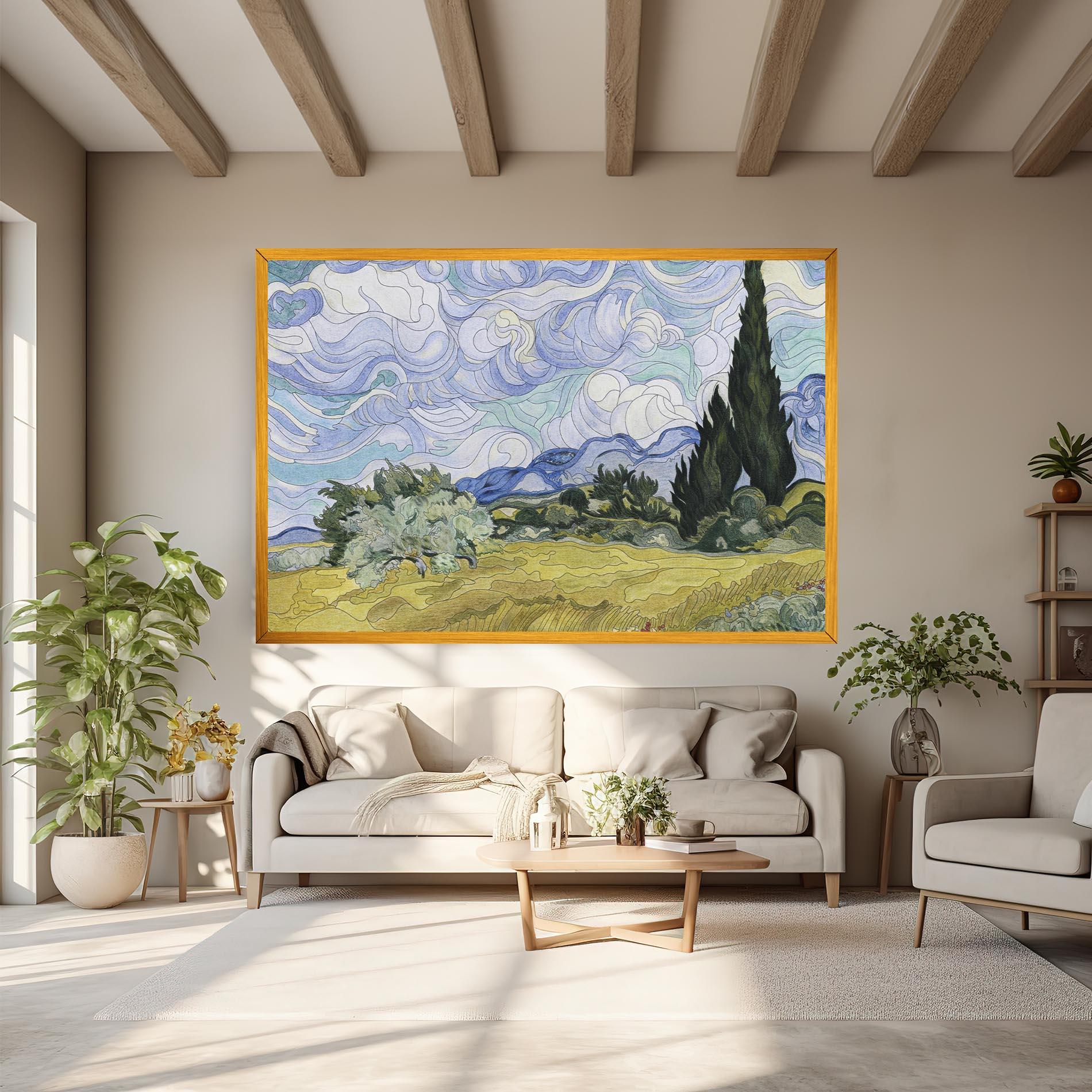 Картина на платно Wheat Field Cypresses mockup 6