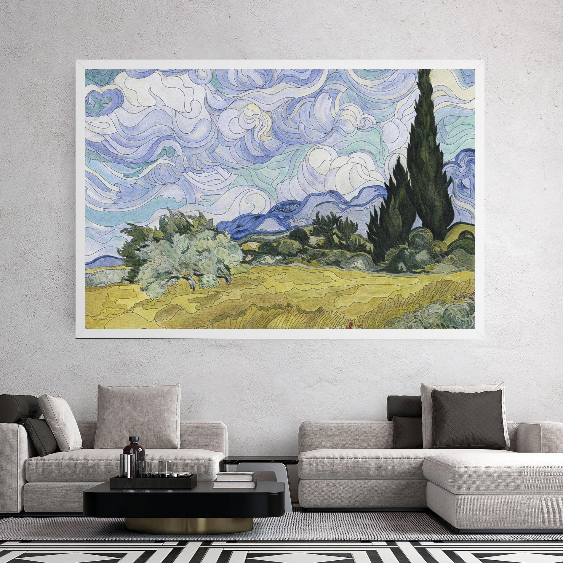 Картина на платно Wheat Field Cypresses mockup 2