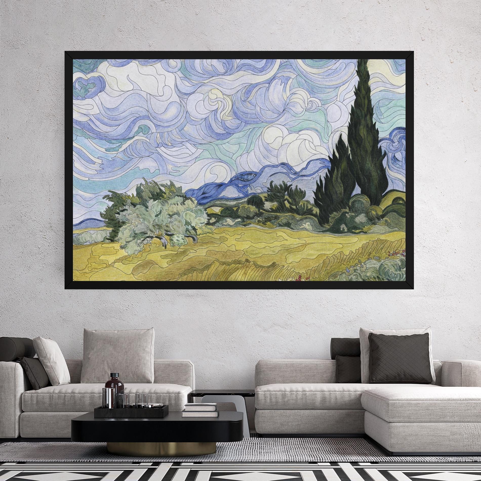 Картина на платно Wheat Field Cypresses mockup 2