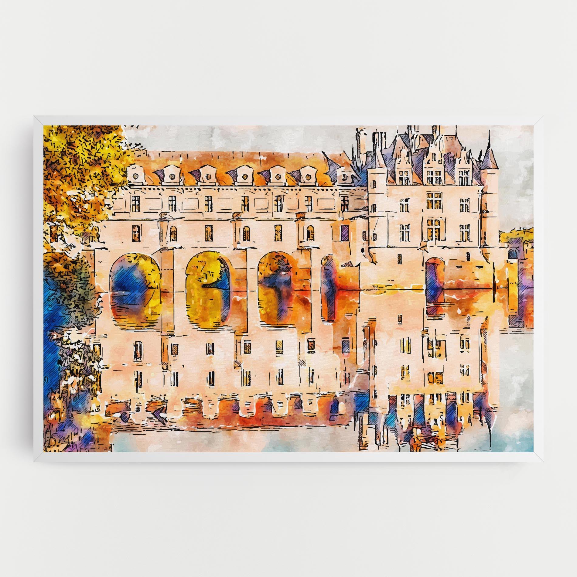 Картина на платно Blue Orange Castle mockup 0