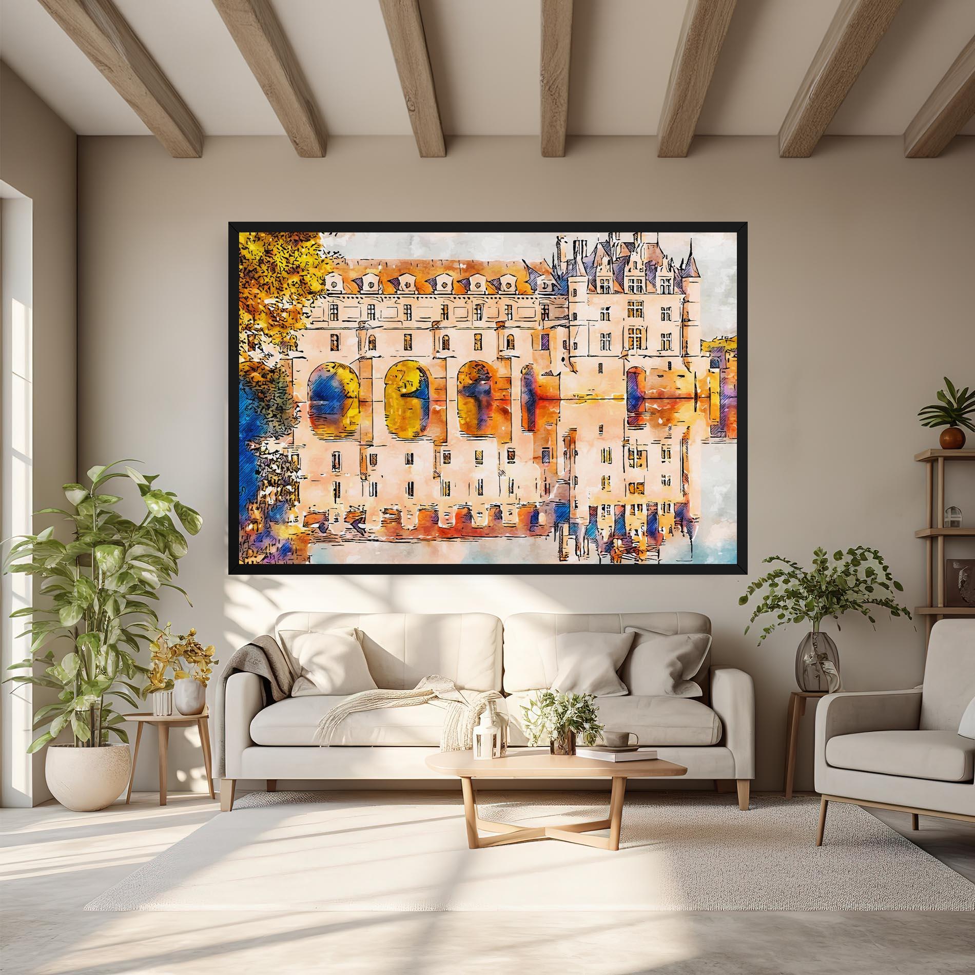 Картина на платно Blue Orange Castle mockup 6