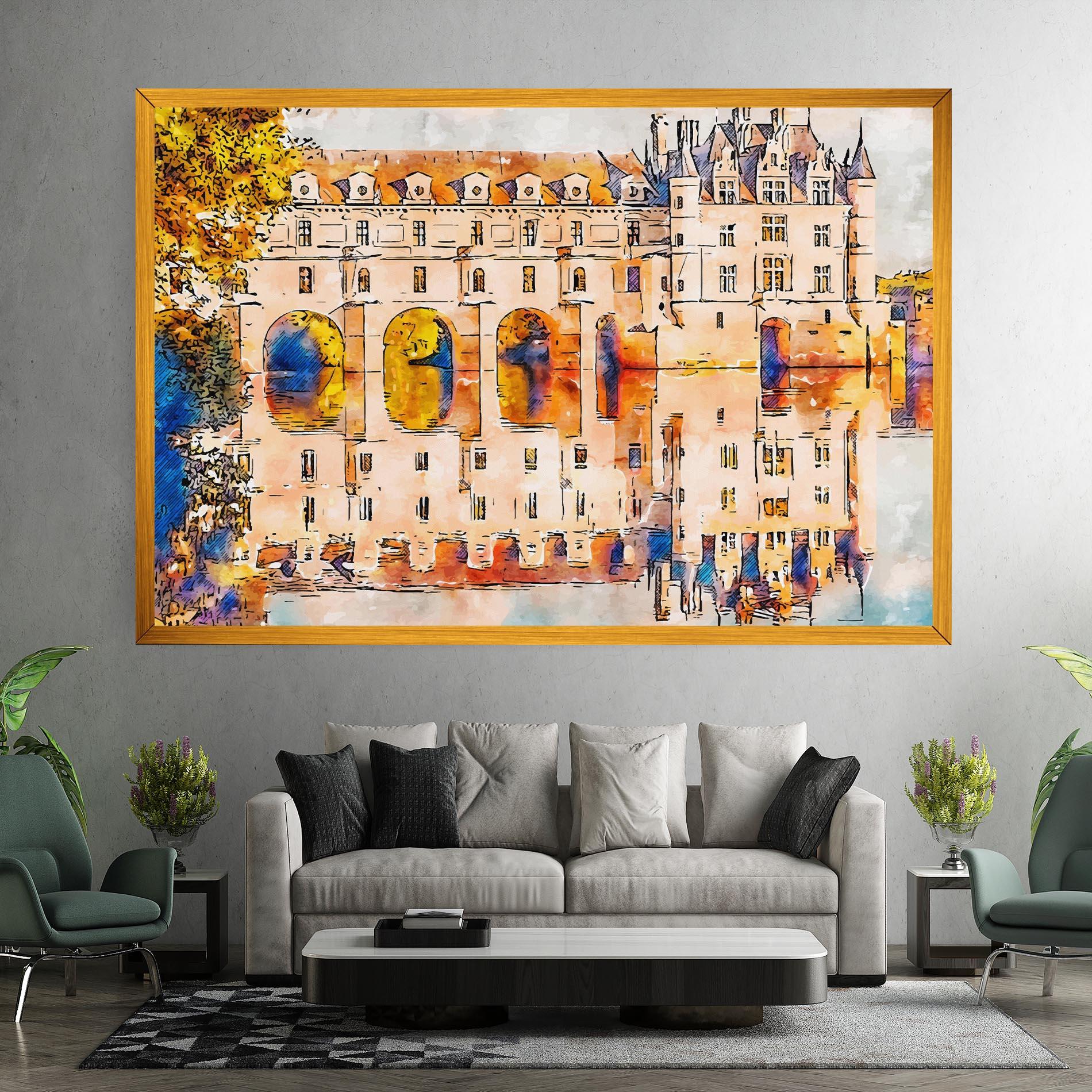 Картина на платно Blue Orange Castle mockup 7