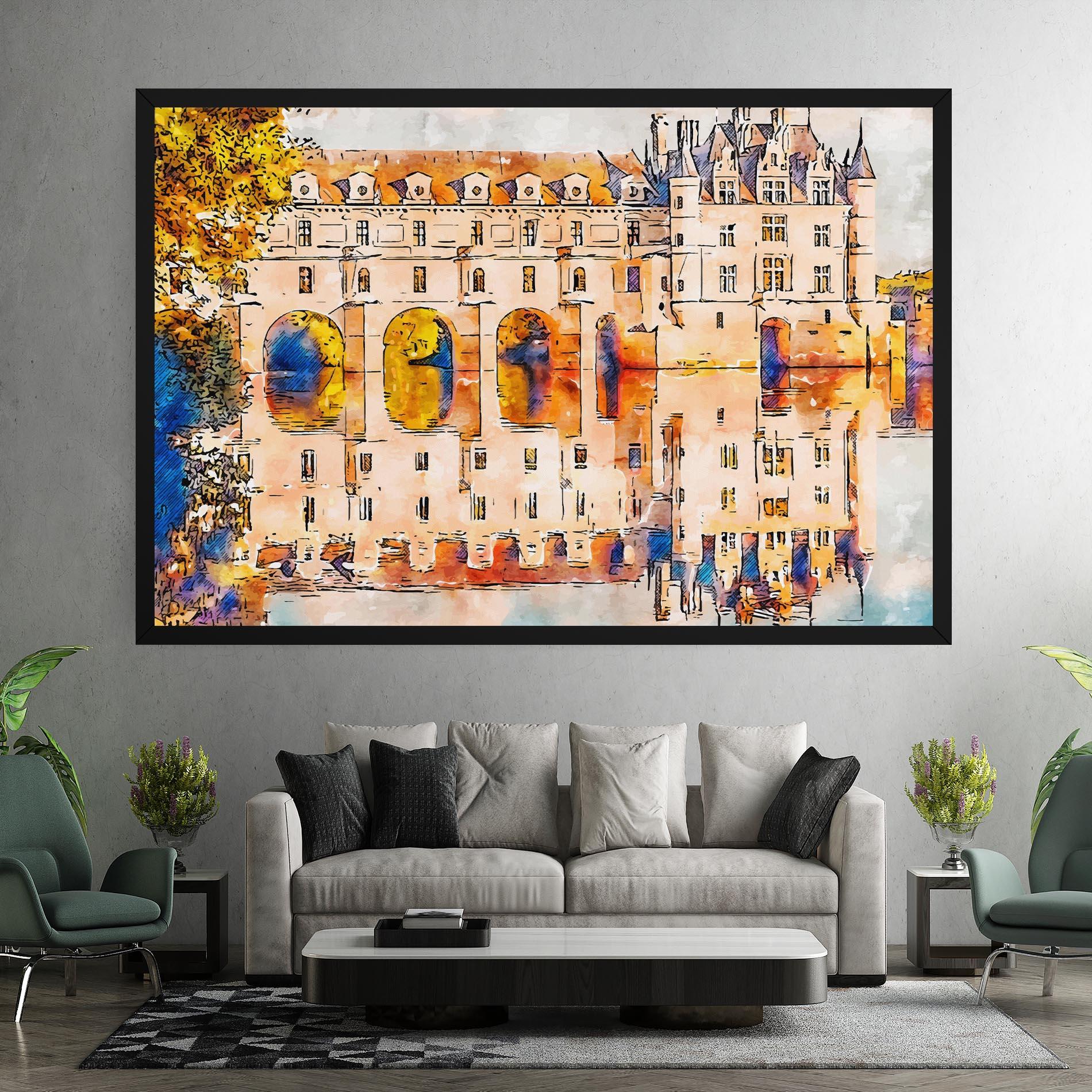 Картина на платно Blue Orange Castle mockup 7