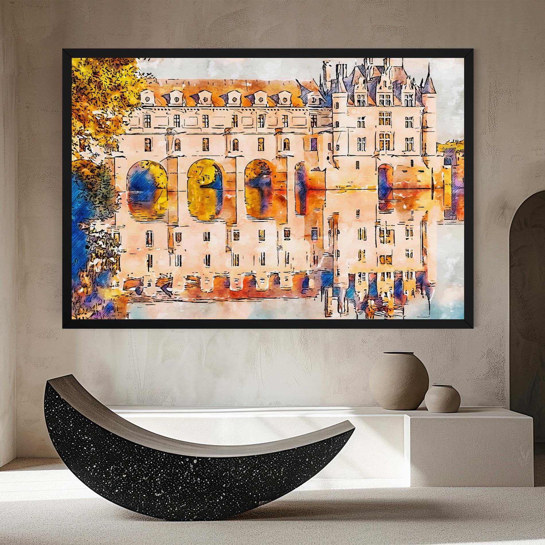 Картина на платно Blue Orange Castle mockup 8