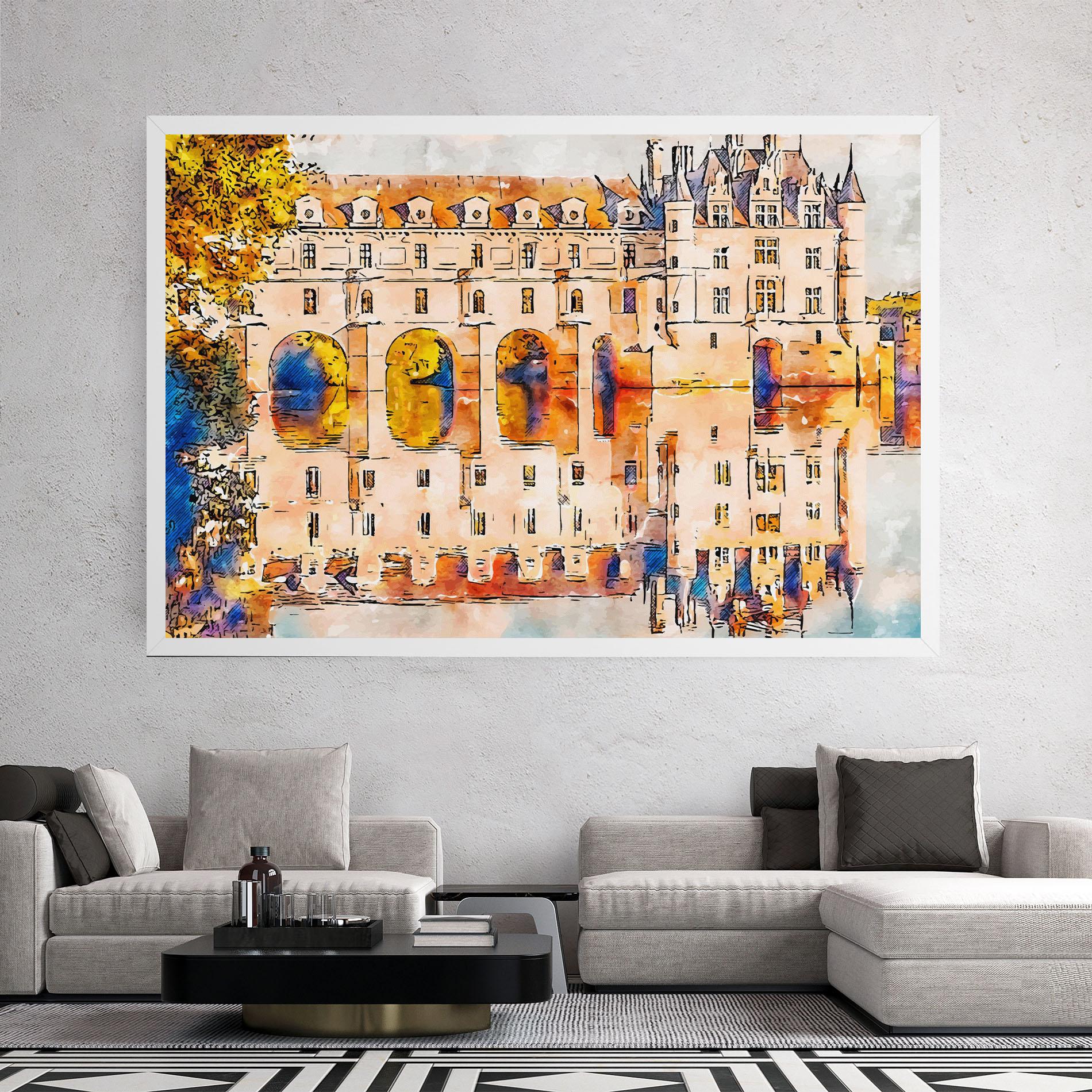 Картина на платно Blue Orange Castle mockup 2