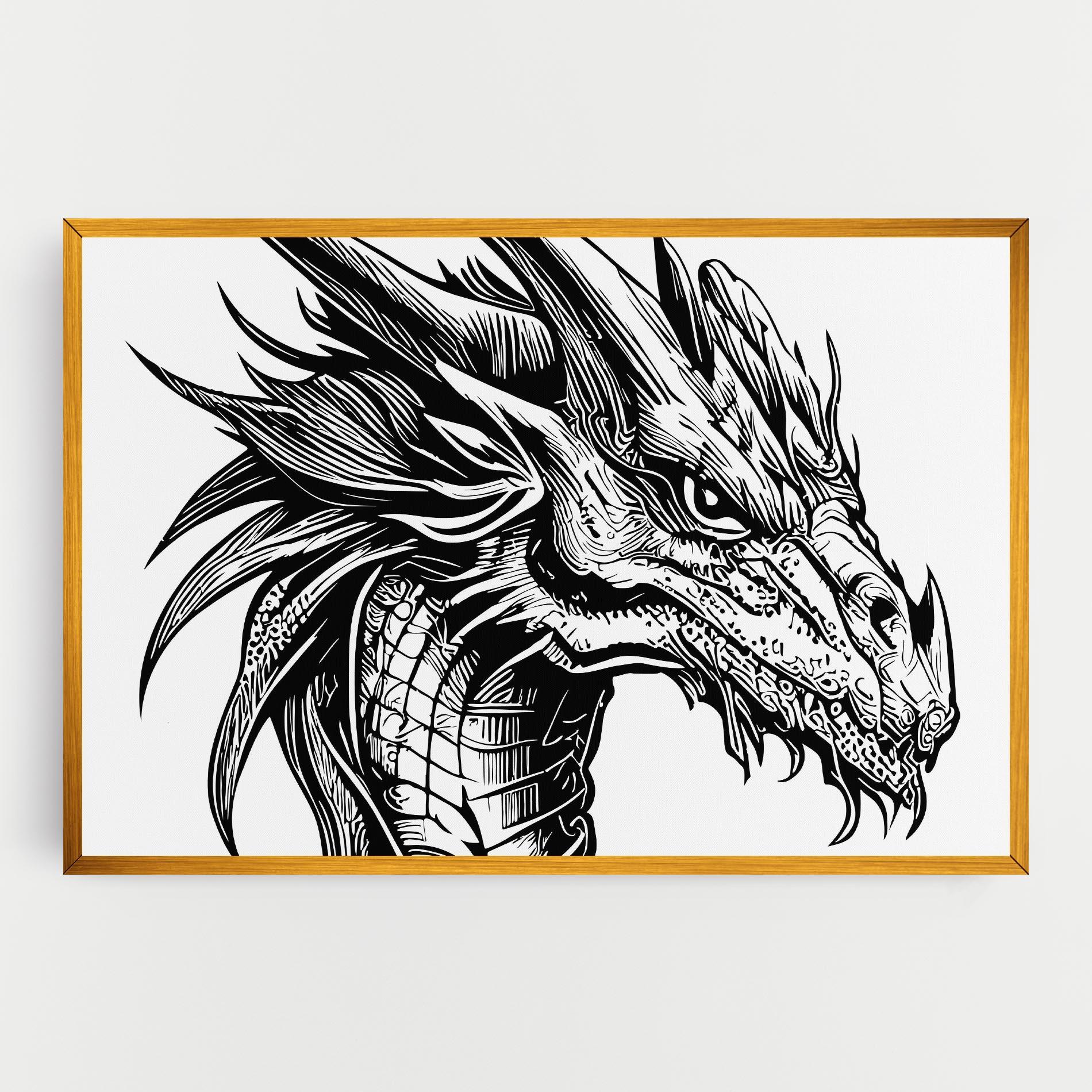 Картина на платно Black Line Dragon mockup 0