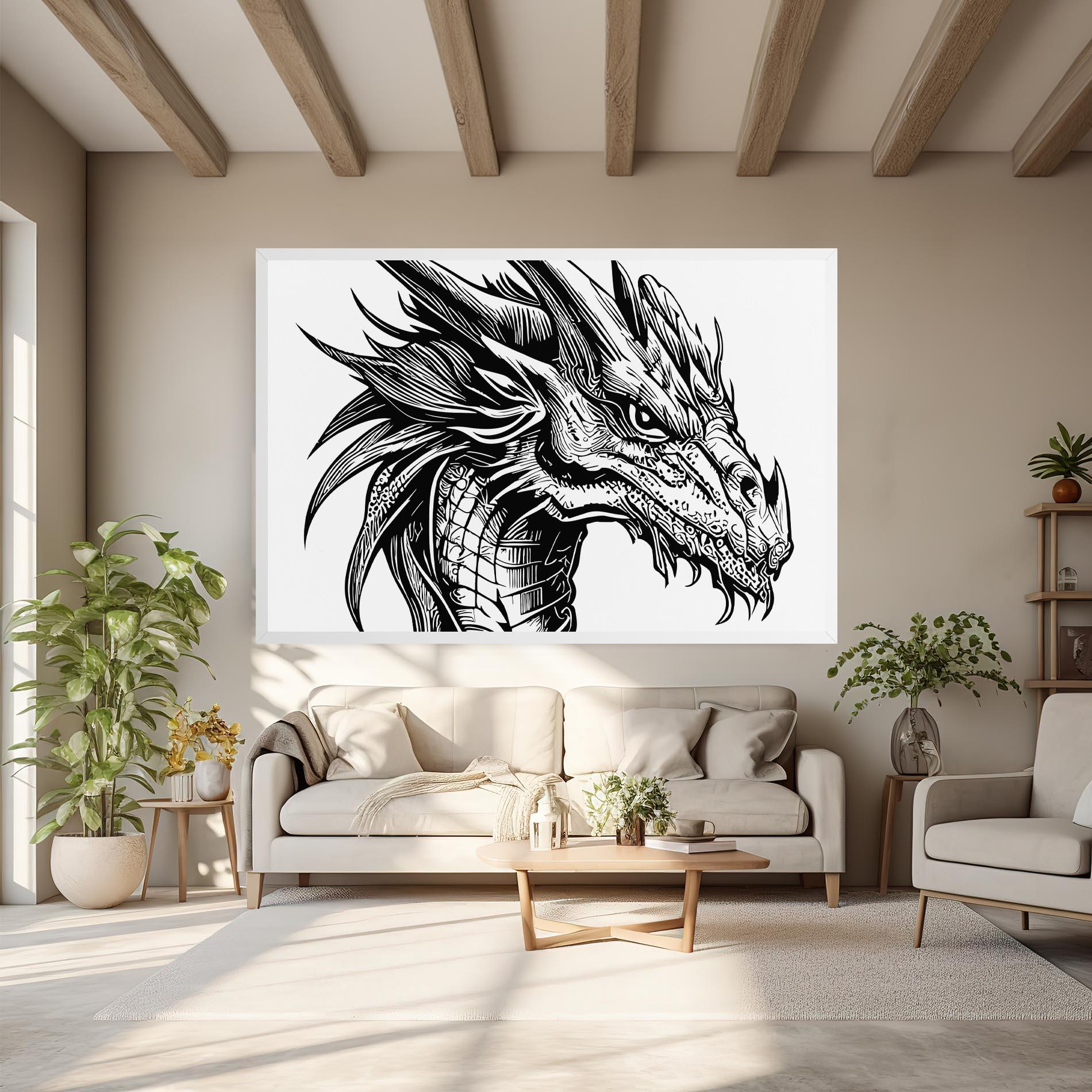 Картина на платно Black Line Dragon mockup 6