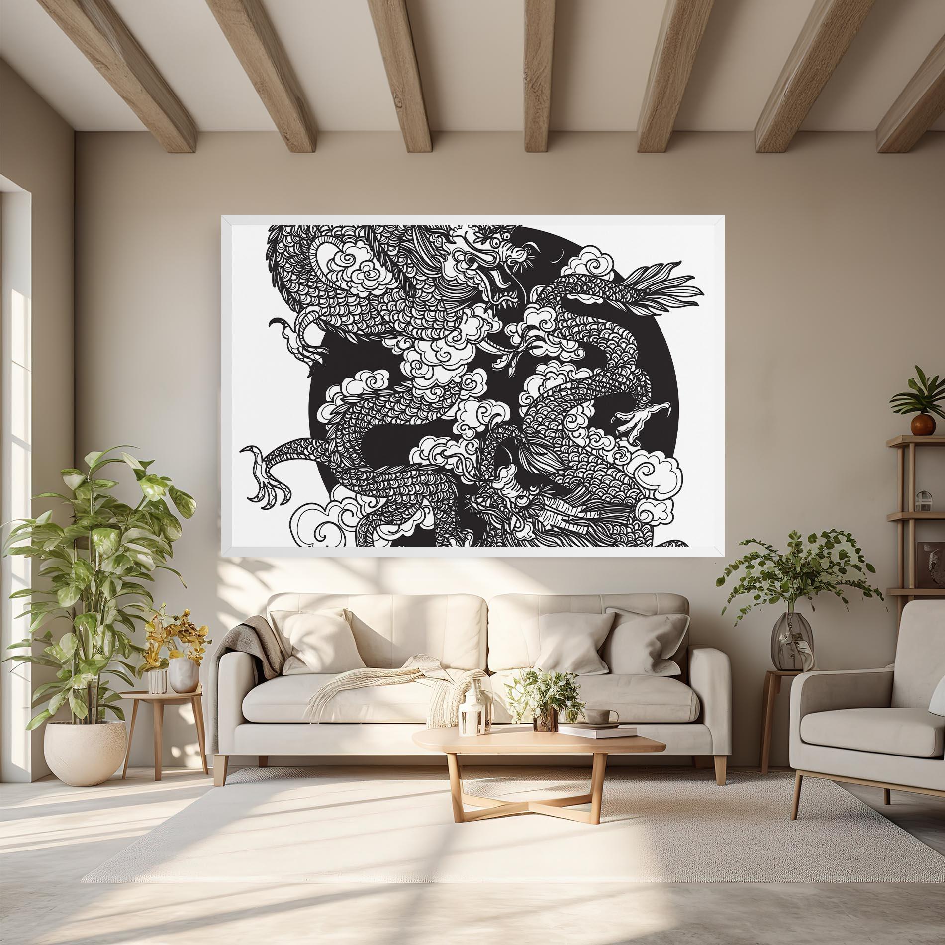 Картина на платно Grey Moon Dragon mockup 6