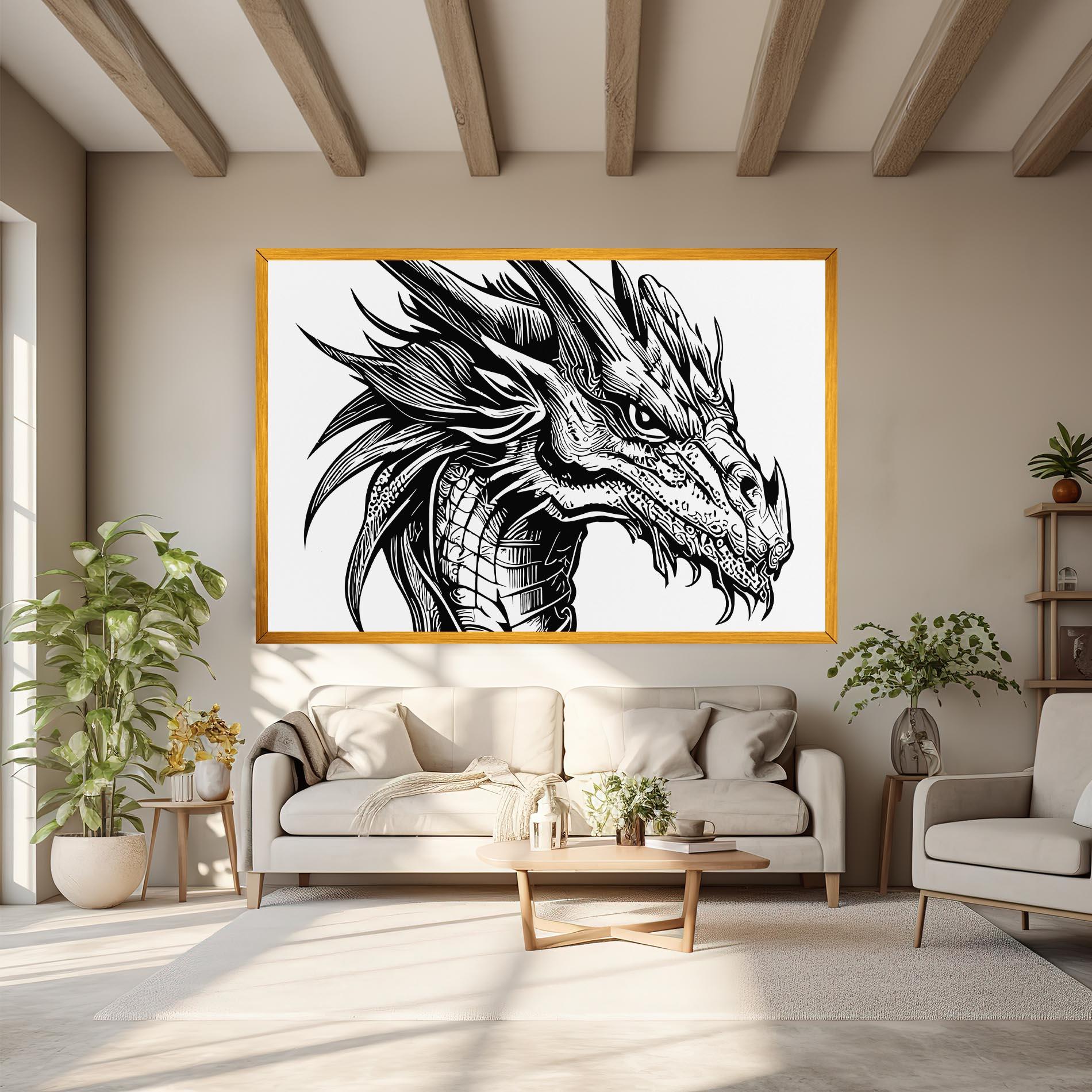 Картина на платно Black Line Dragon mockup 6