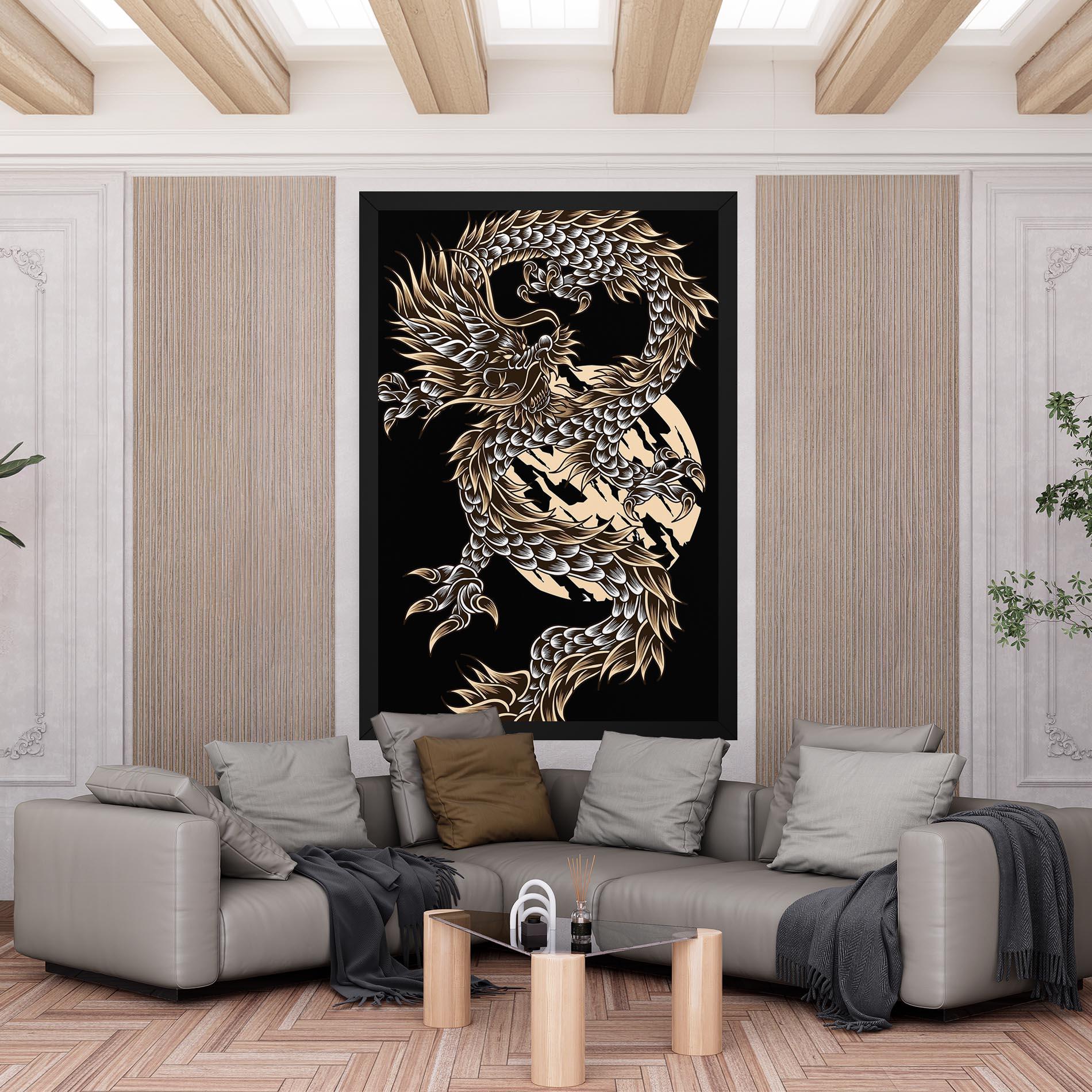 Картина на платно Cream Moon Dragon mockup 6