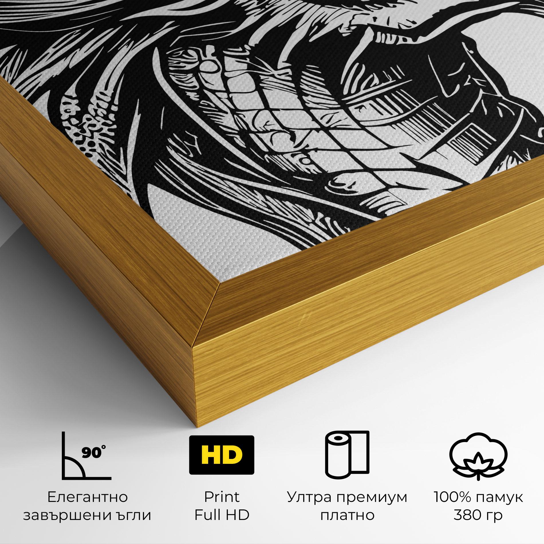 Картина на платно Black Line Dragon mockup 4