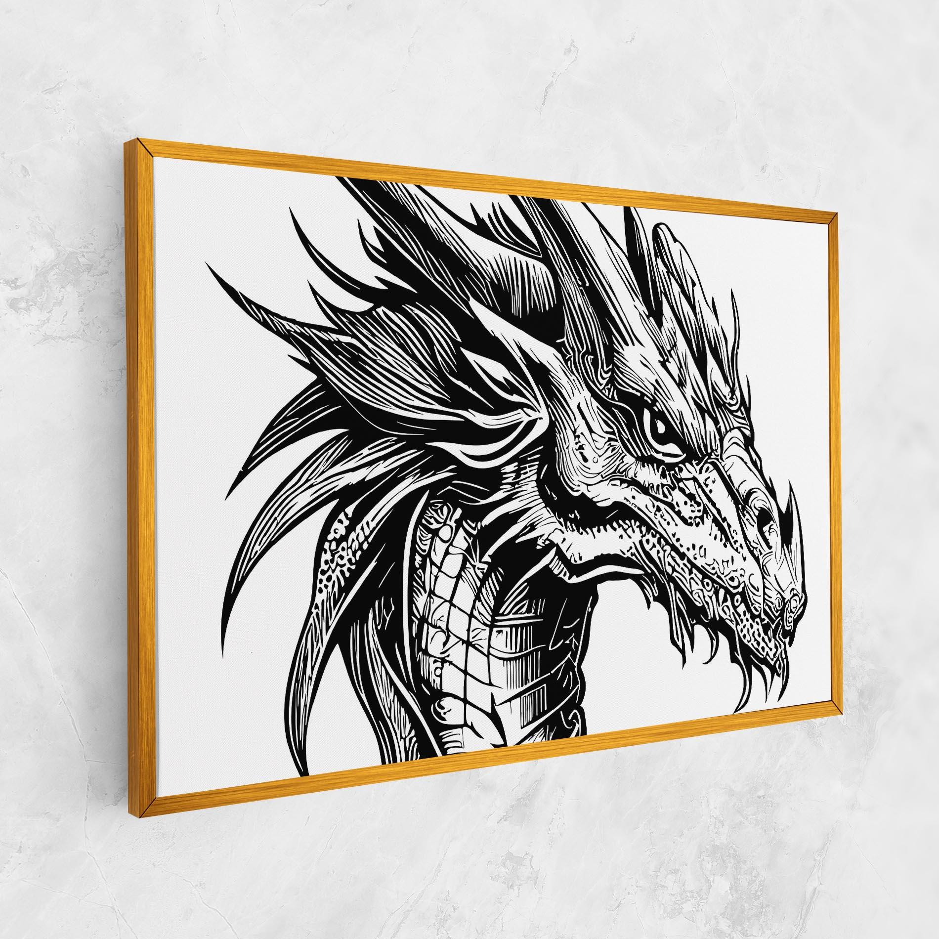 Картина на платно Black Line Dragon mockup 1