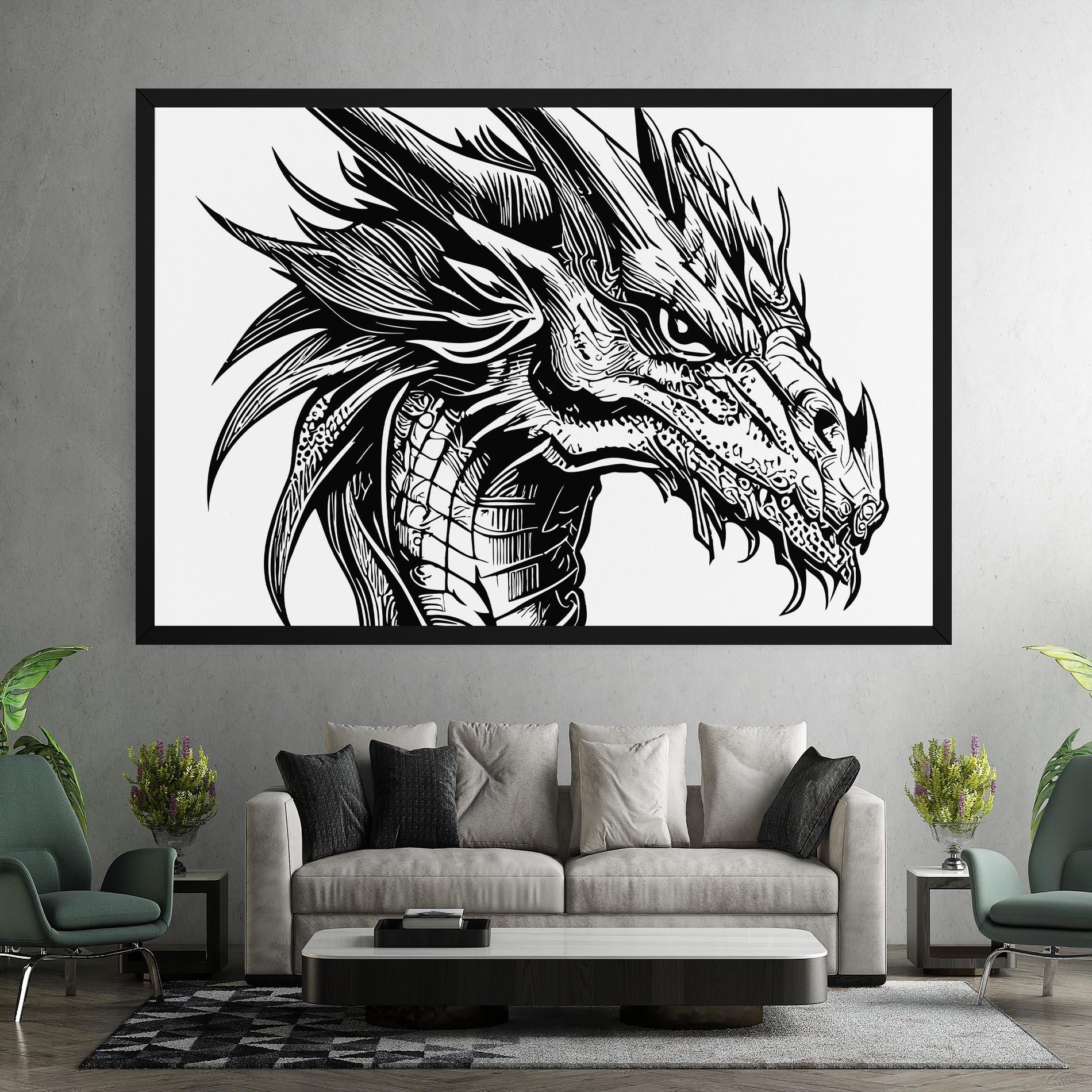 Картина на платно Black Line Dragon mockup 7