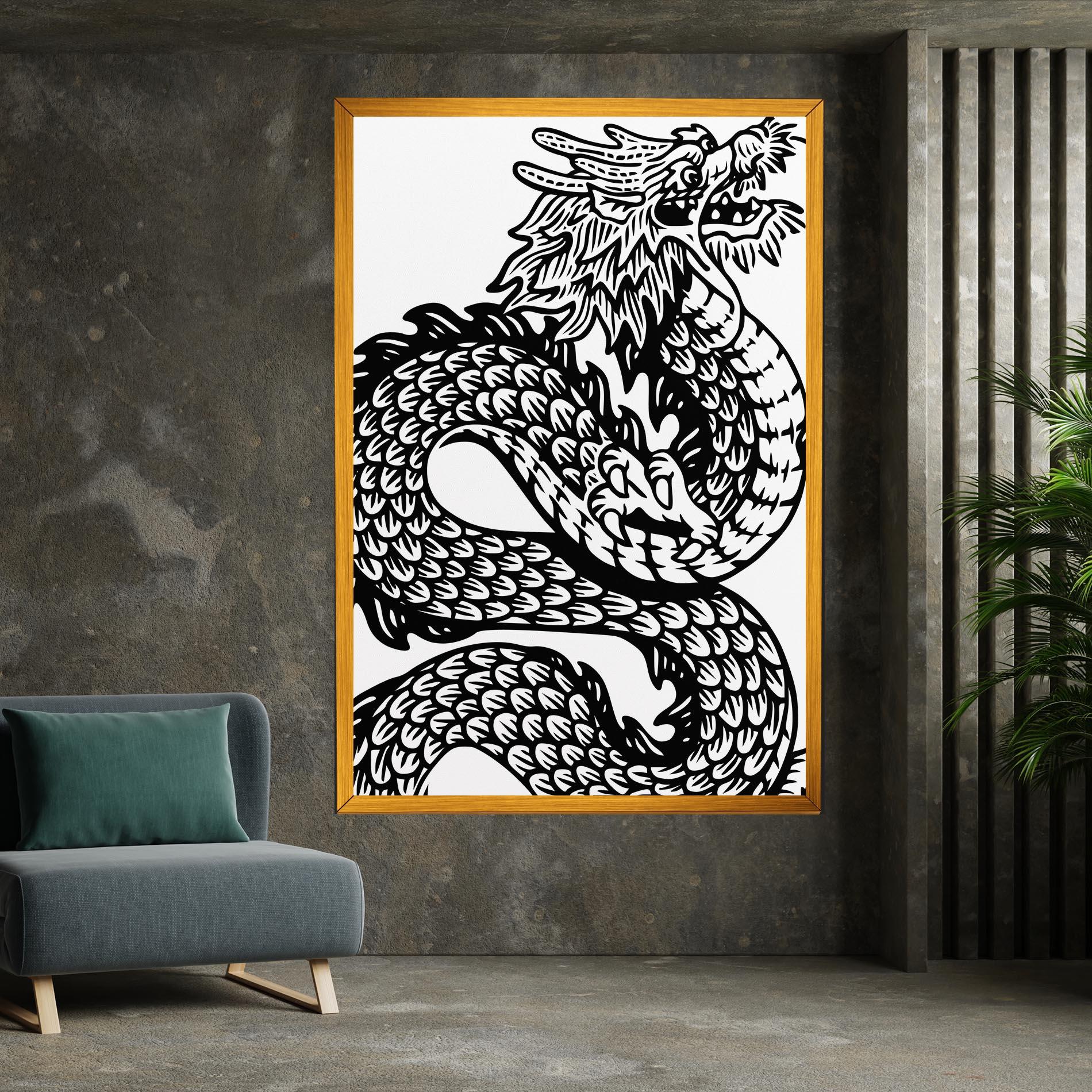 Картина на платно Dragon Black Line mockup 7
