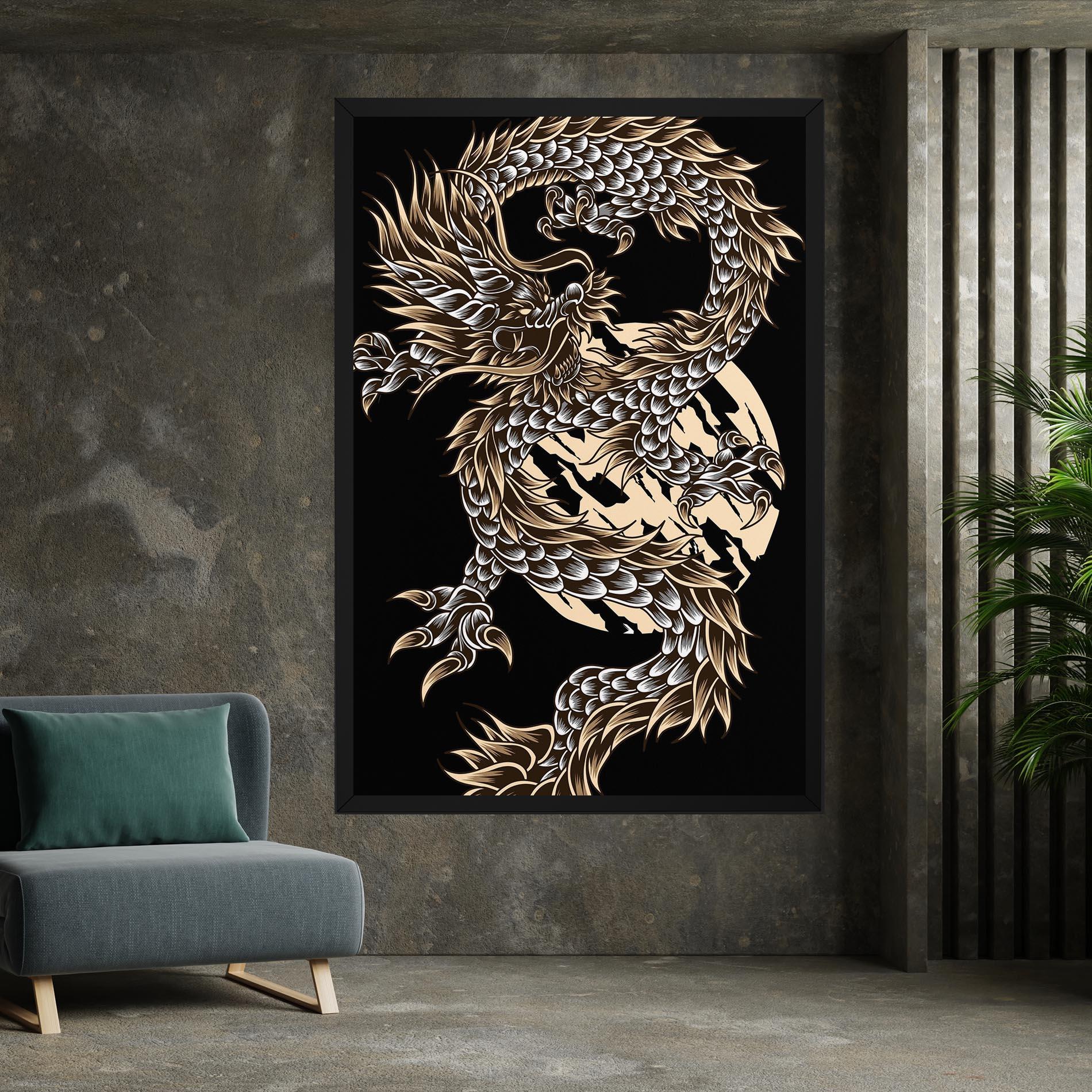 Картина на платно Cream Moon Dragon mockup 7