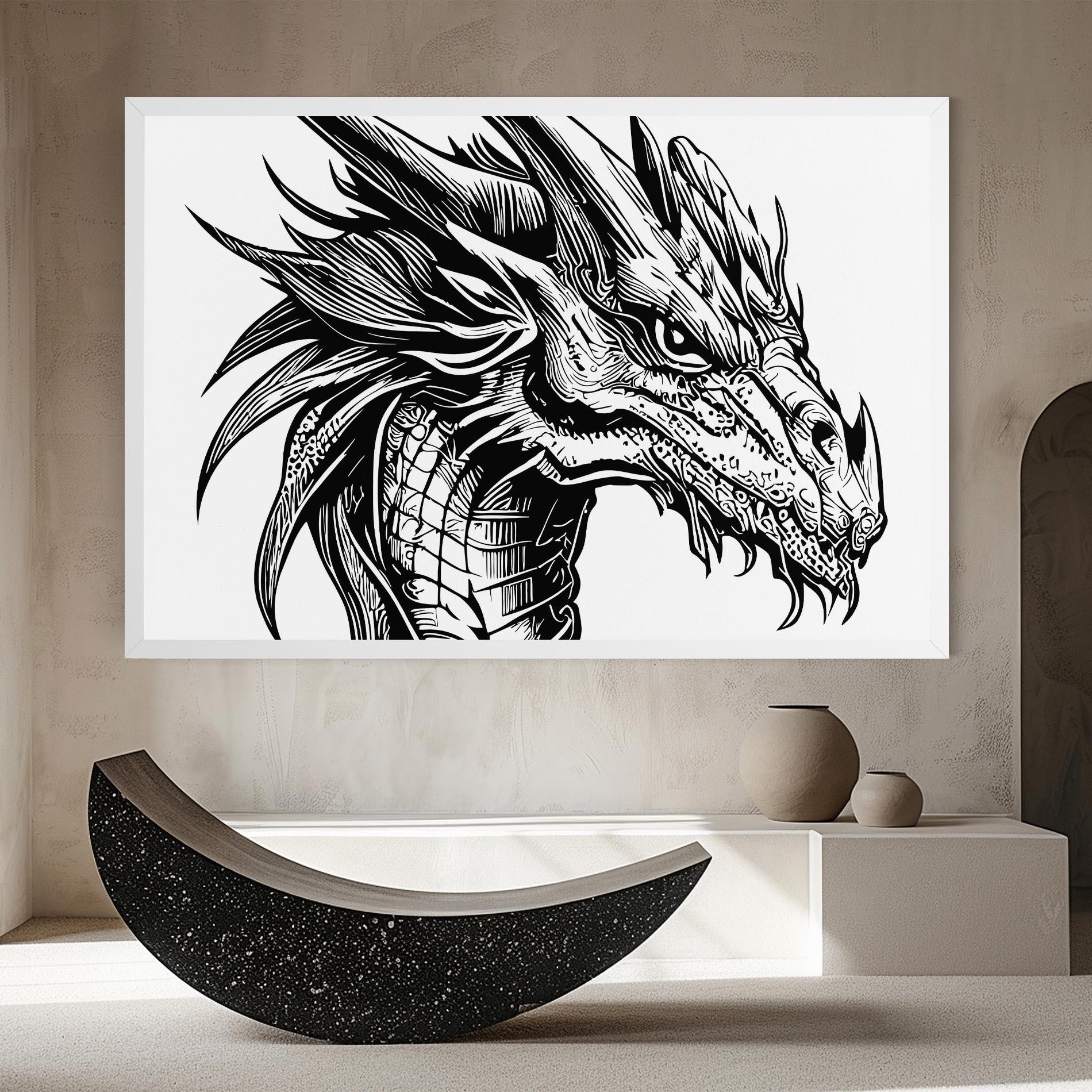 Картина на платно Black Line Dragon mockup 8