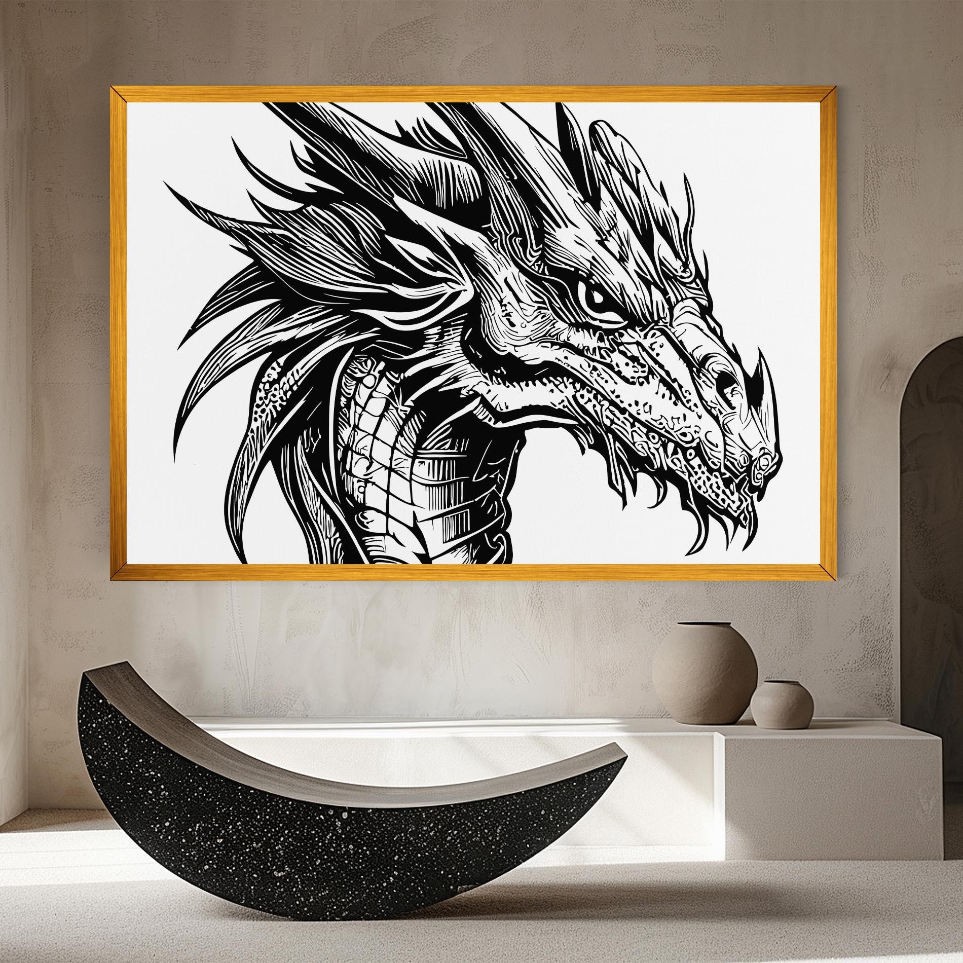 Картина на платно Black Line Dragon mockup 8