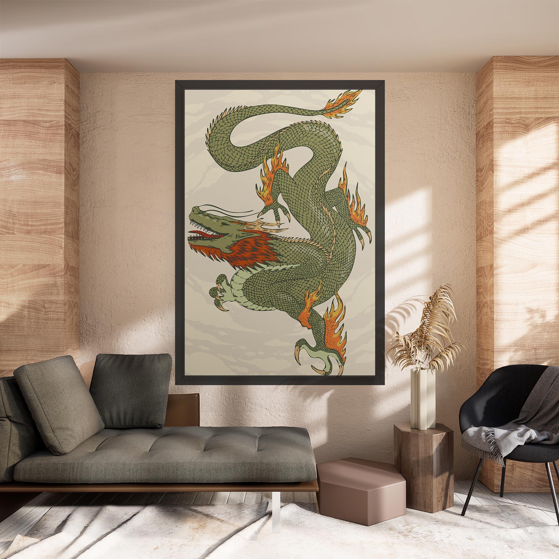 Картина на платно Chinese Dragon Green mockup 8