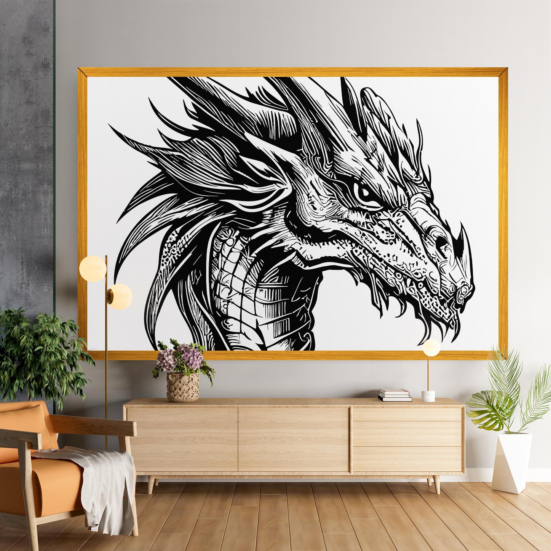 Картина на платно Black Line Dragon mockup 9