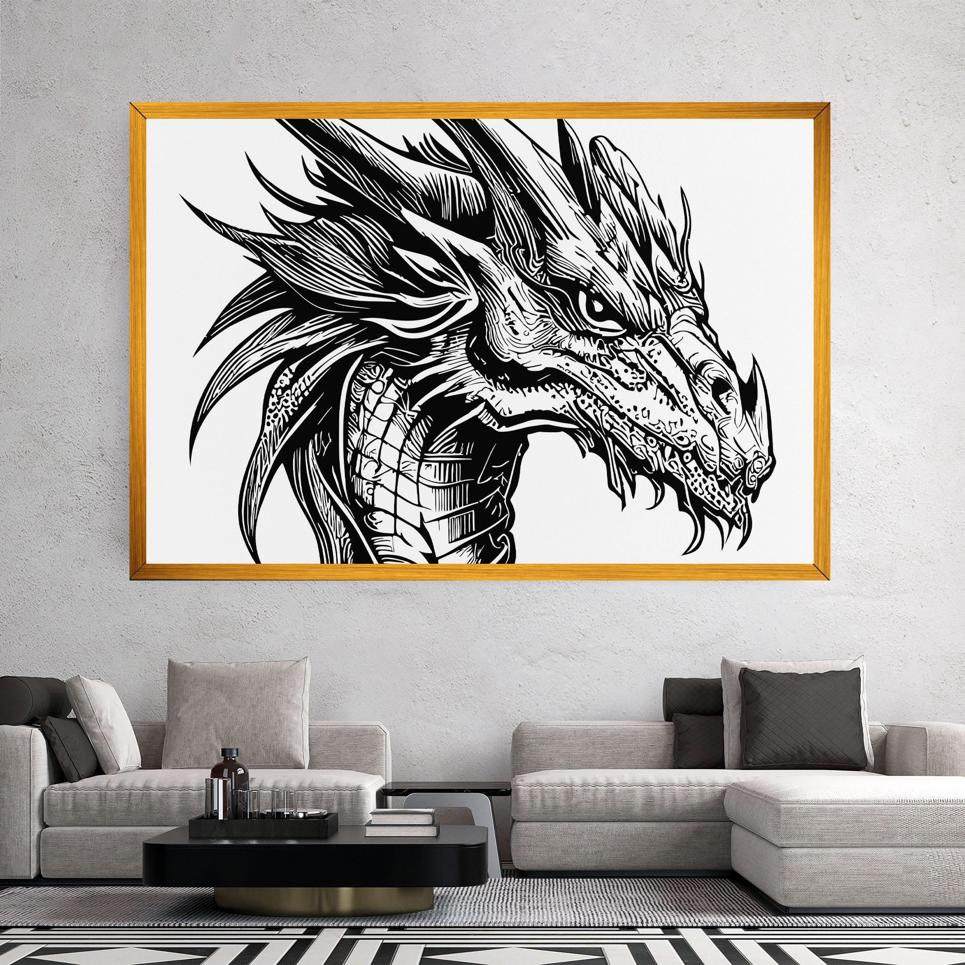 Картина на платно Black Line Dragon mockup 2