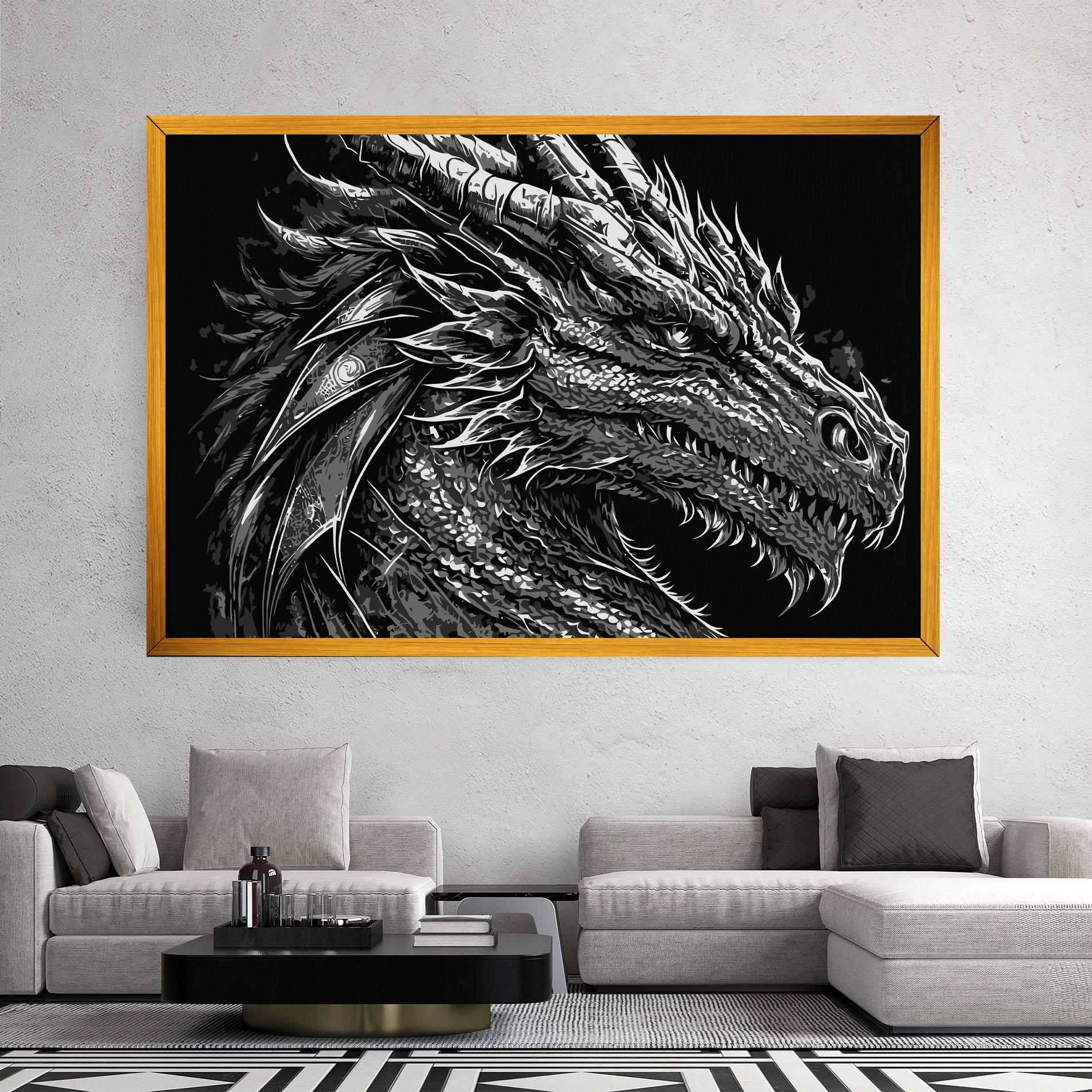 Картина на платно Grey White Dragon mockup 2