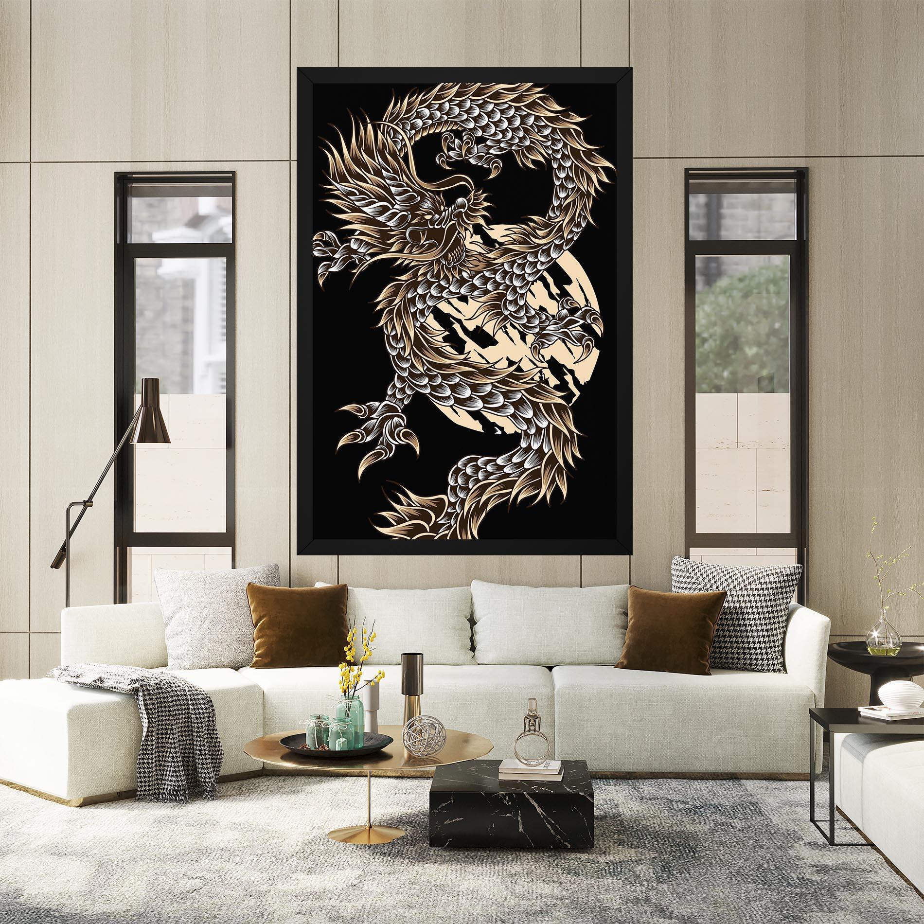 Картина на платно Cream Moon Dragon mockup 2