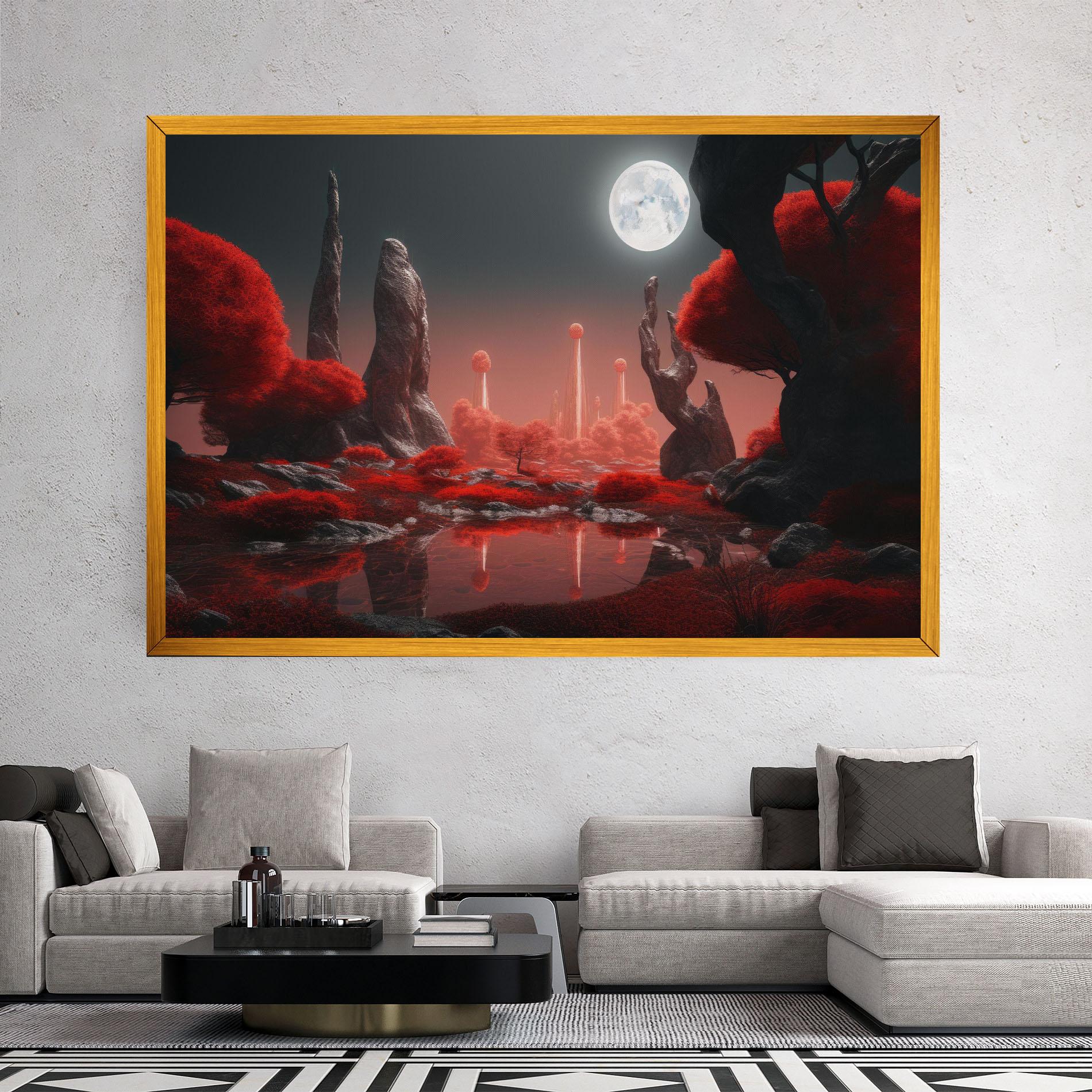 Картина на платно Red Alien Trees mockup 2