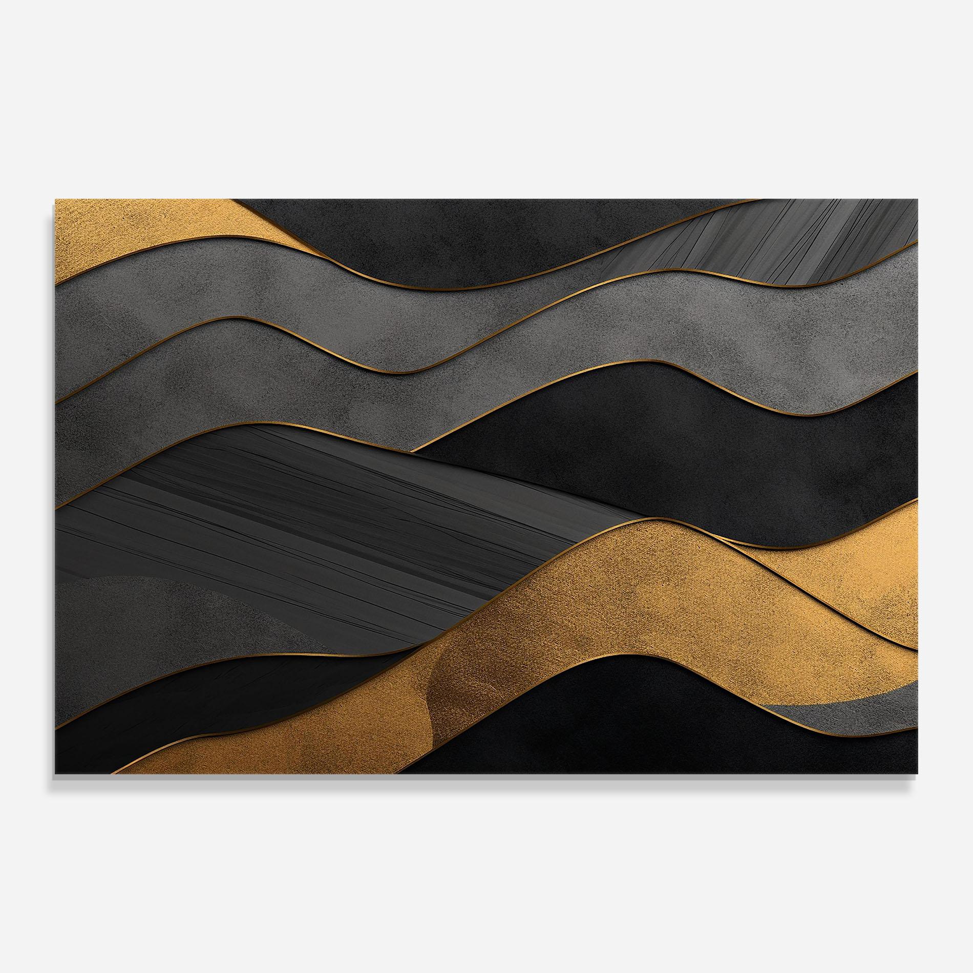 Стъклена картина Abstract Gold And Grey Waves mockup 0
