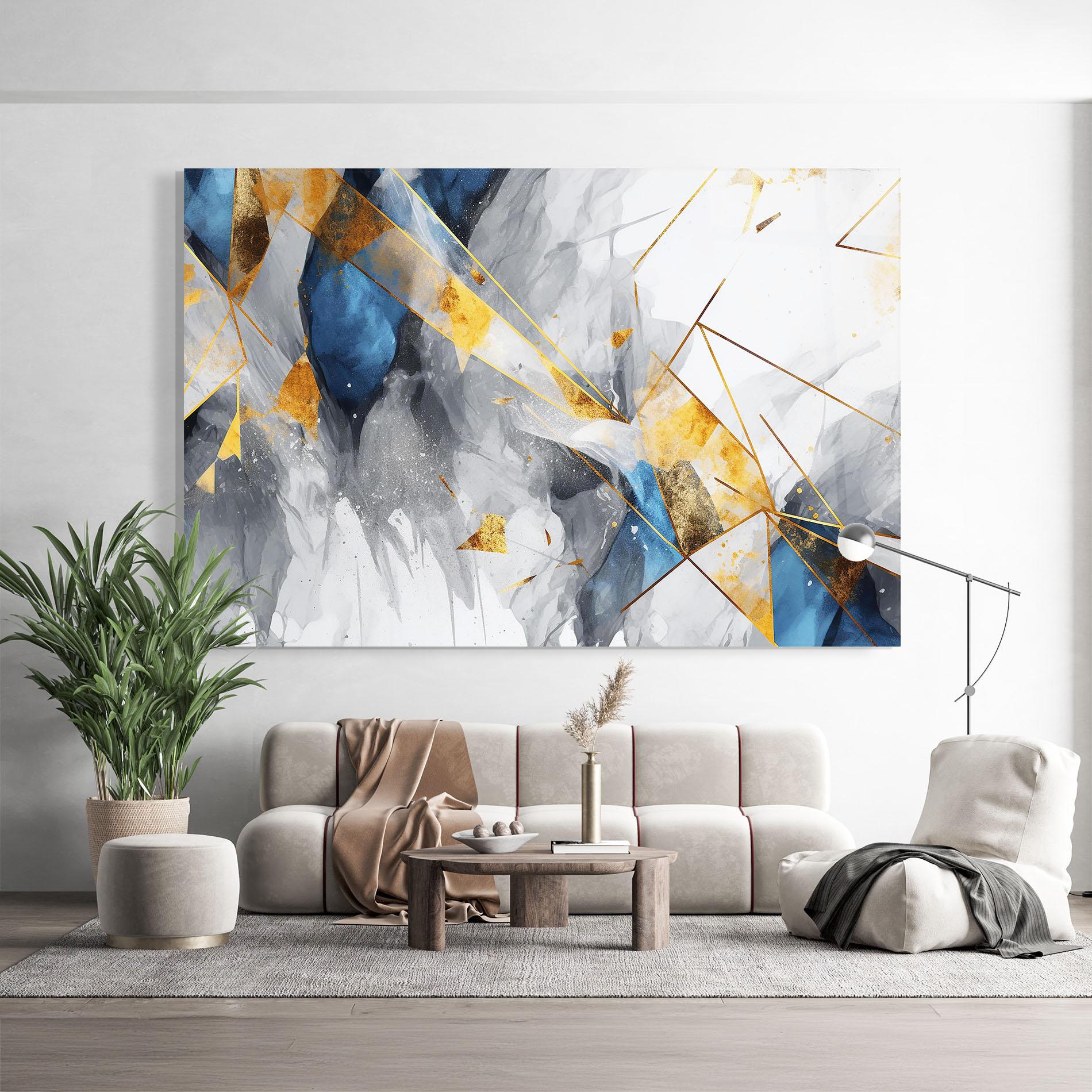 Стъклена картина Abstract Gold Blue Pattern mockup 9