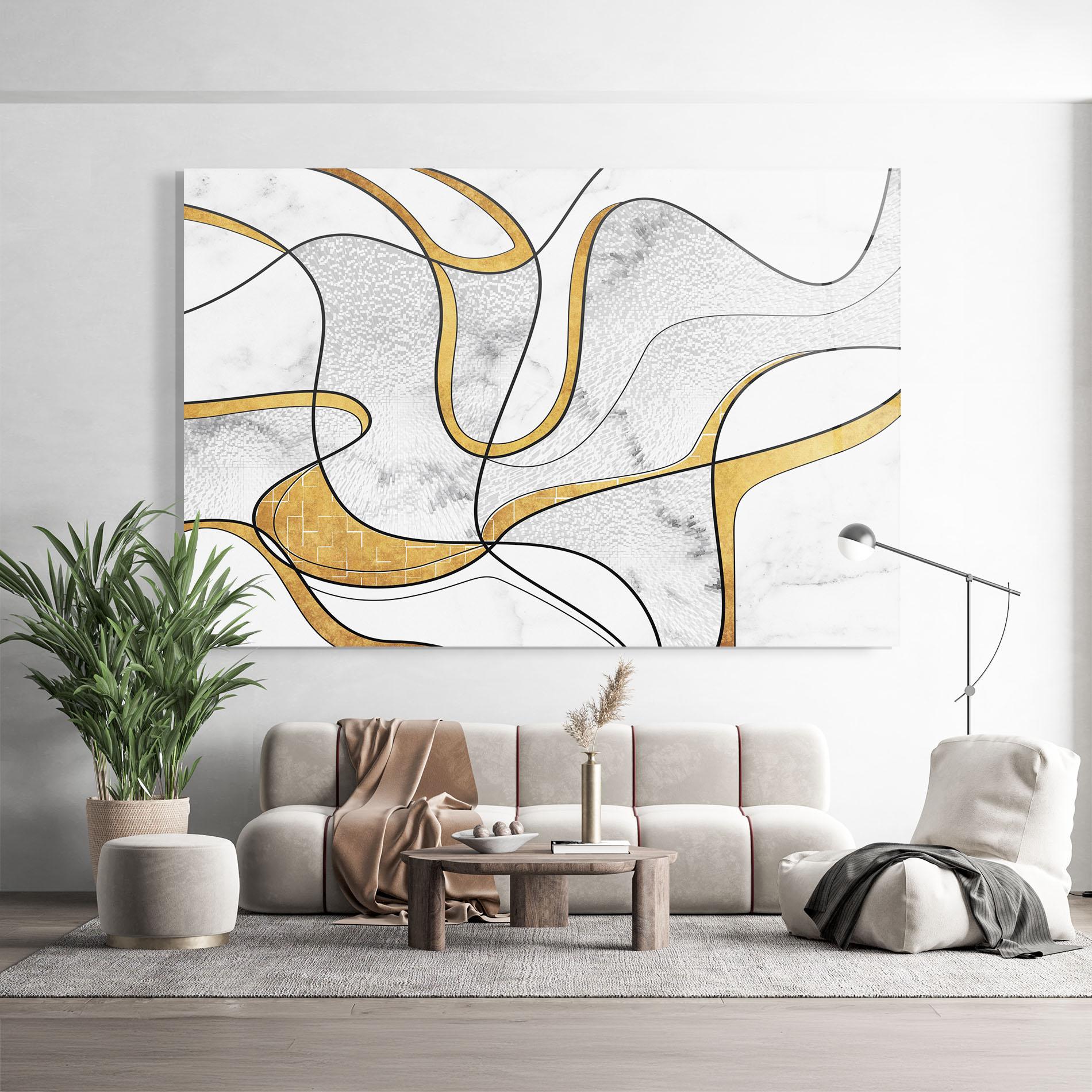 Стъклена картина Abstract Gold Lines mockup 9