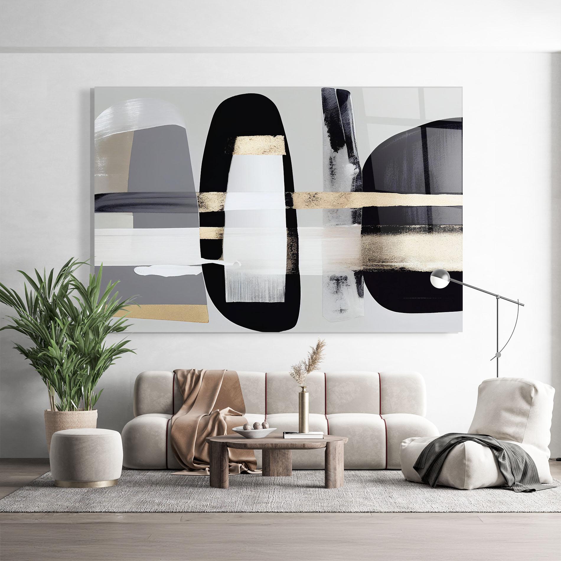 Стъклена картина Abstract Gold Painting With Black mockup 9