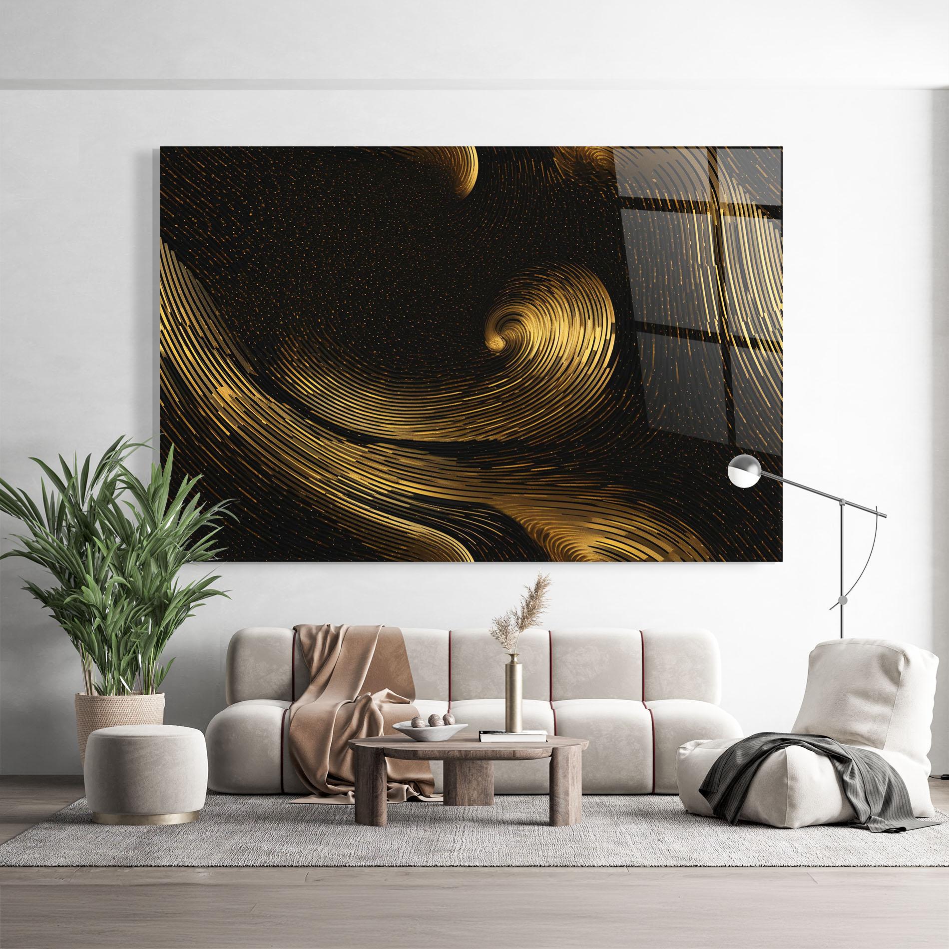 Стъклена картина Black Painting With Gold mockup 9
