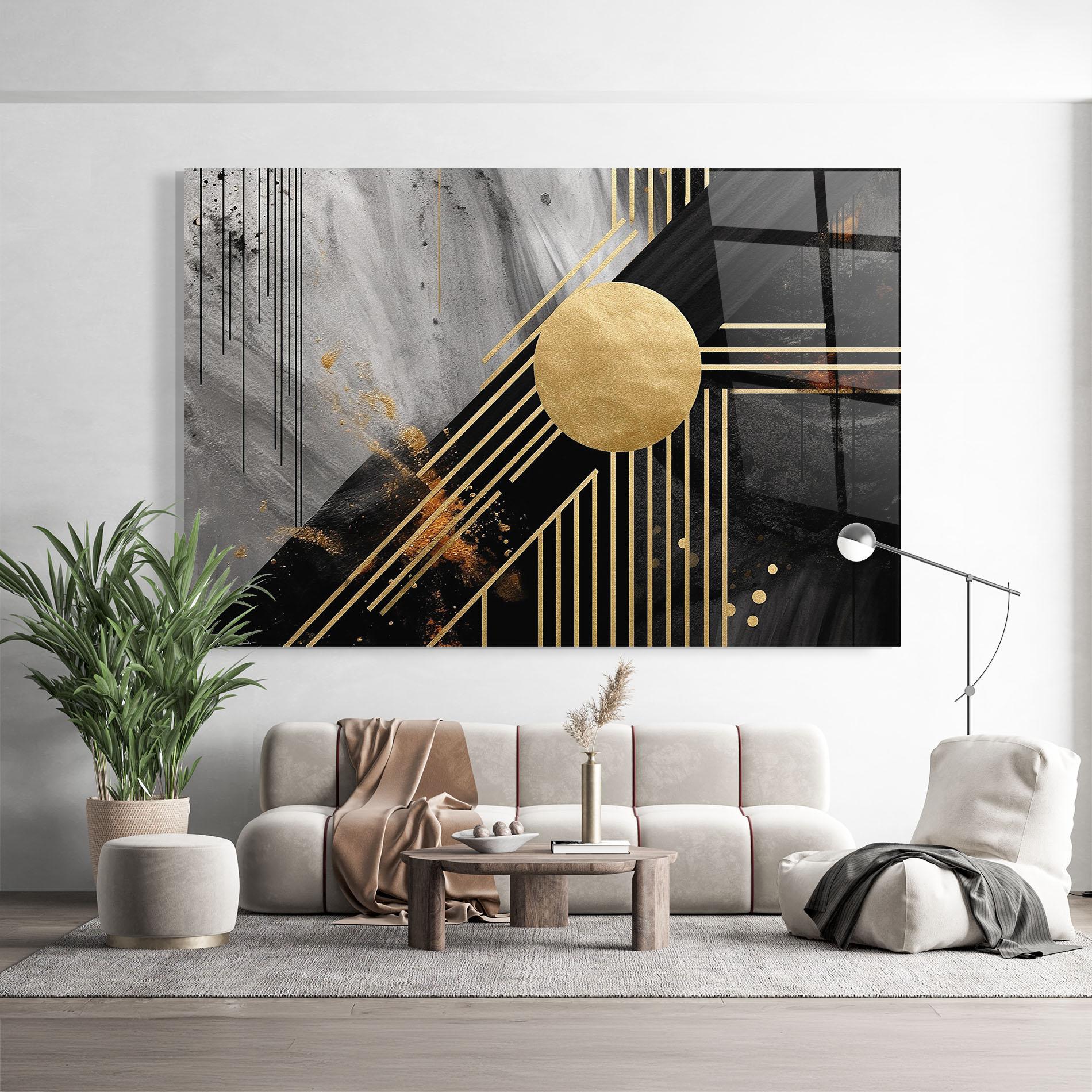 Стъклена картина Gold Circle With Lines mockup 9