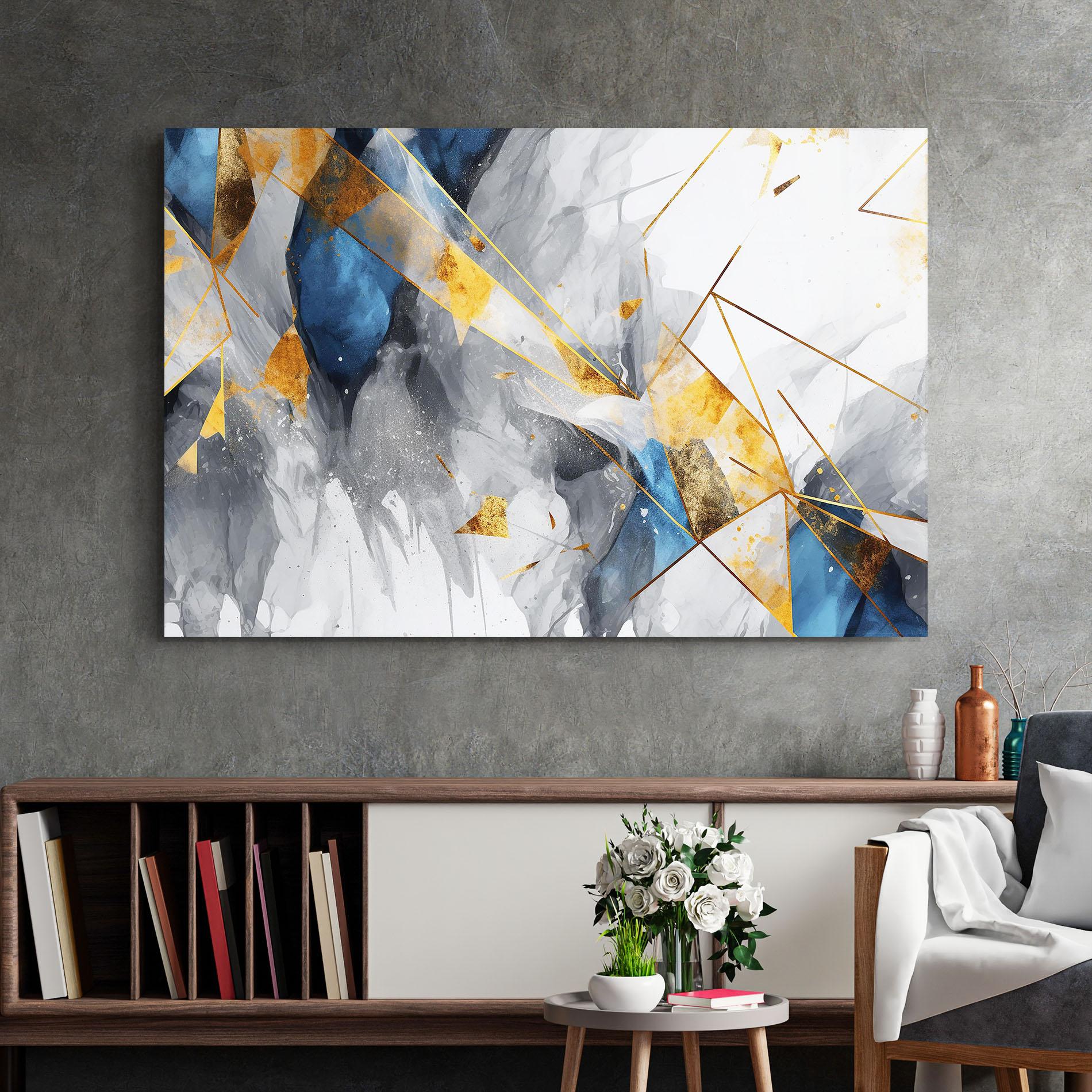 Стъклена картина Abstract Gold Blue Pattern mockup 2