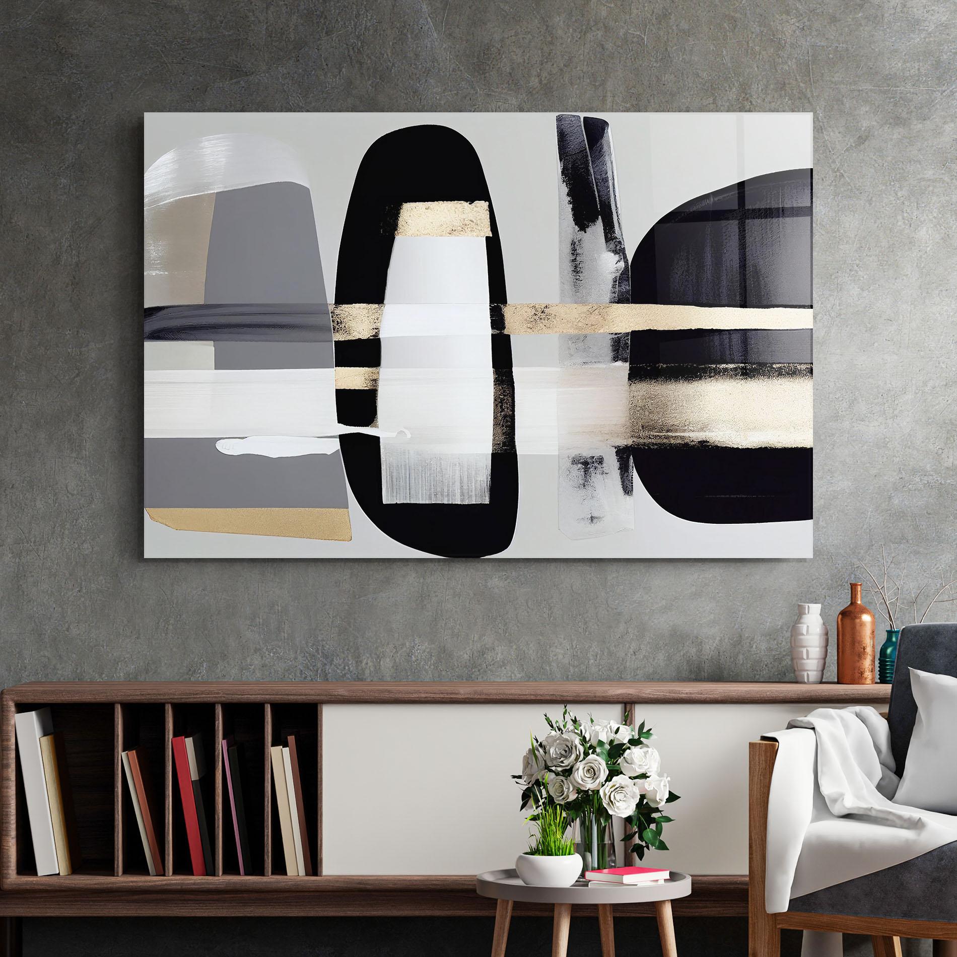 Стъклена картина Abstract Gold Painting With Black mockup 2