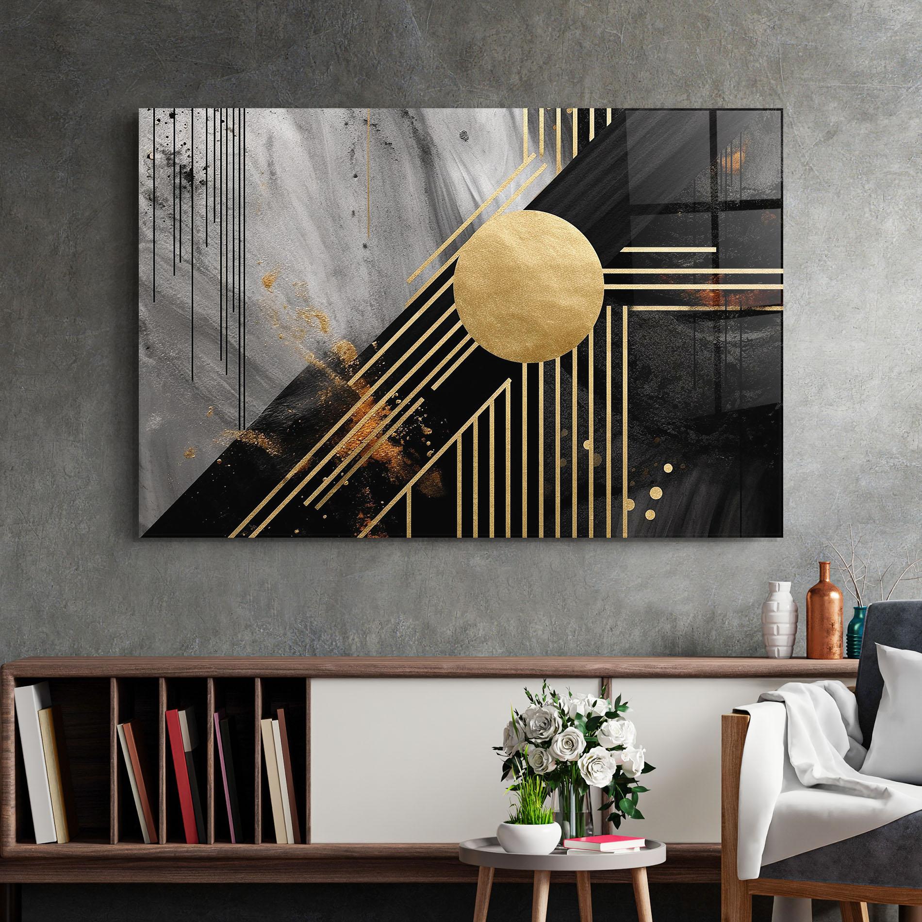 Стъклена картина Gold Circle With Lines mockup 2