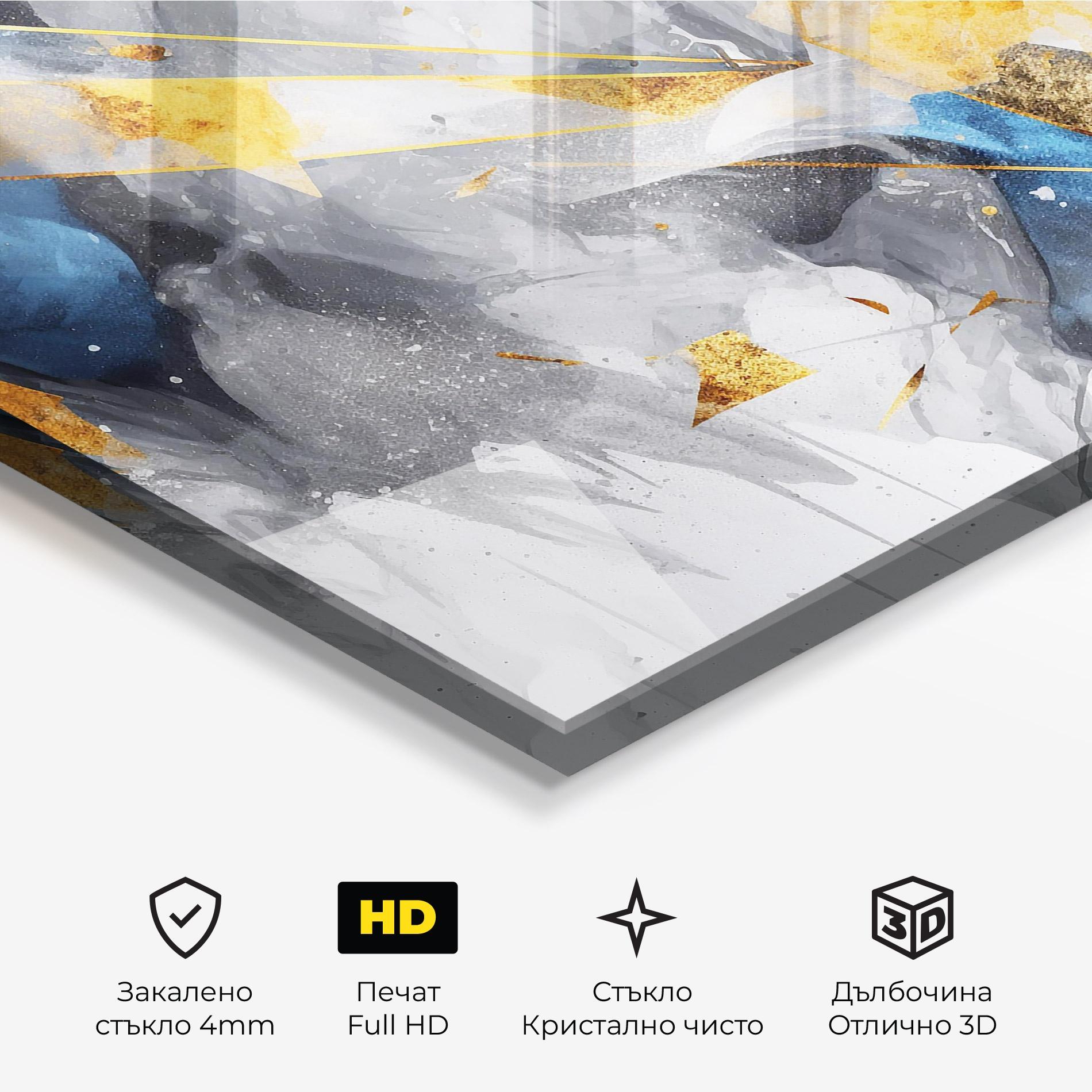 Стъклена картина Abstract Gold Blue Pattern mockup 3