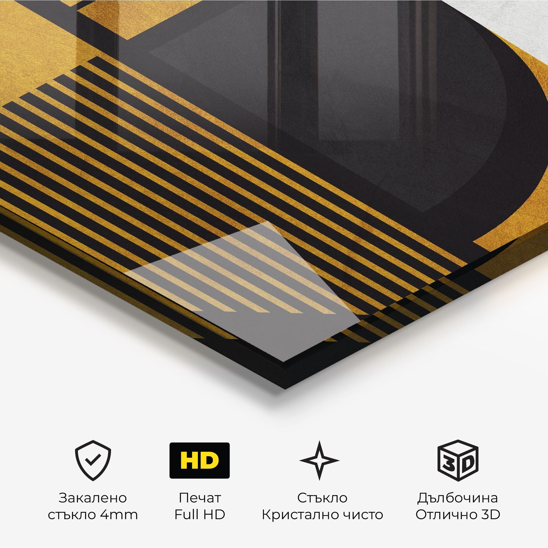 Стъклена картина Black Lines On Gold mockup 3