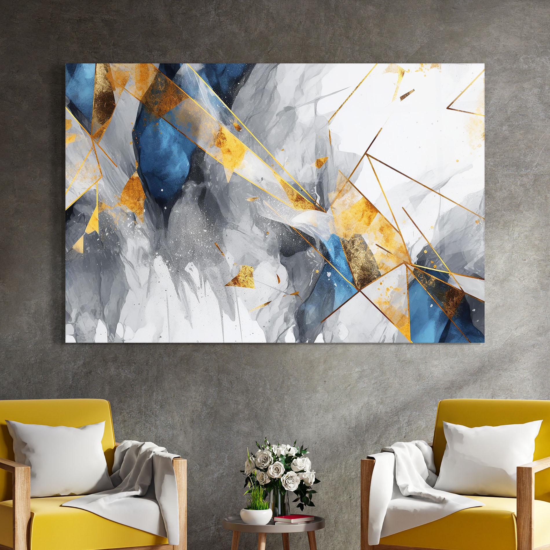 Стъклена картина Abstract Gold Blue Pattern mockup 4