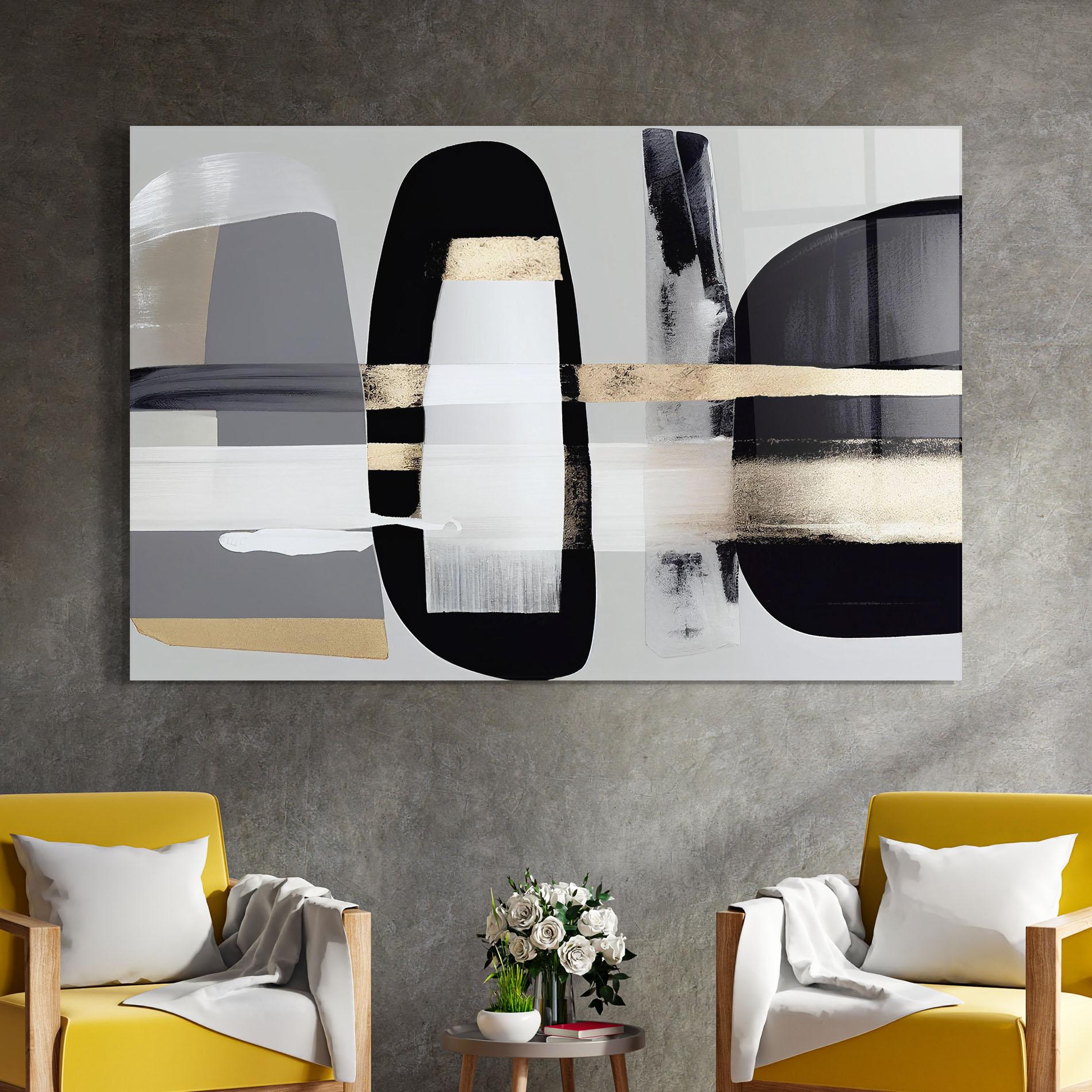 Стъклена картина Abstract Gold Painting With Black mockup 4