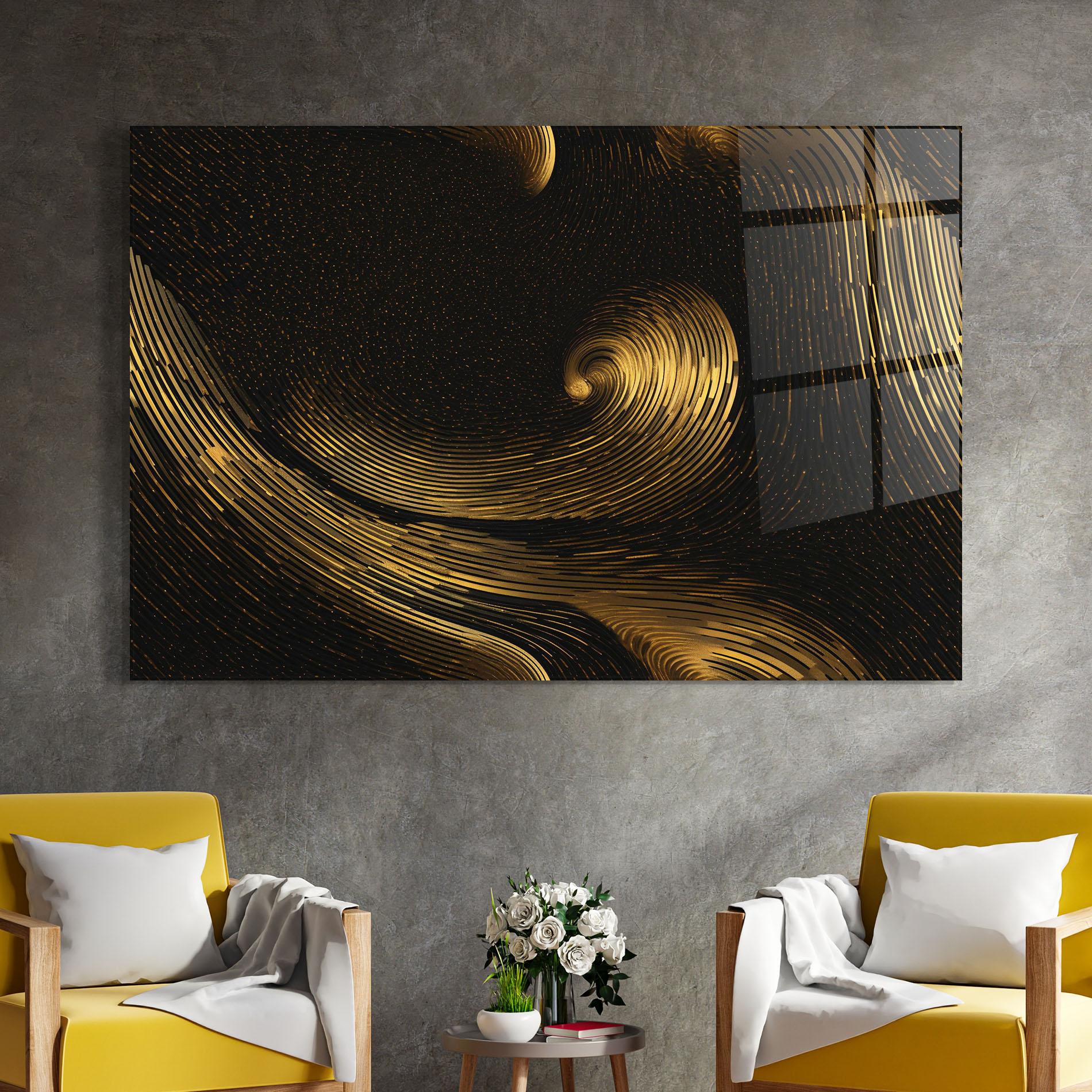 Стъклена картина Black Painting With Gold mockup 4