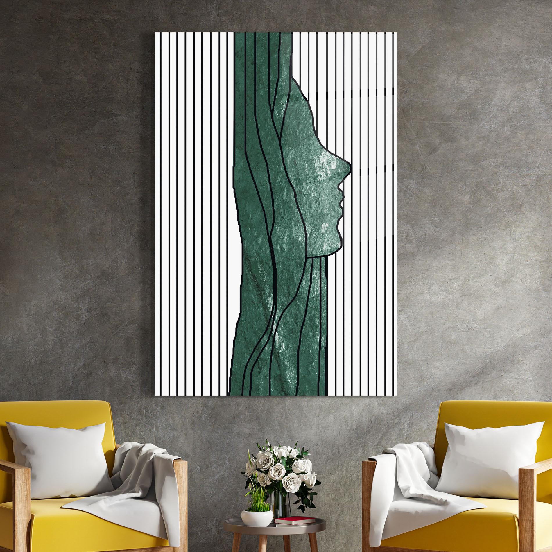 Стъклена картина Abstract Green Face mockup 4