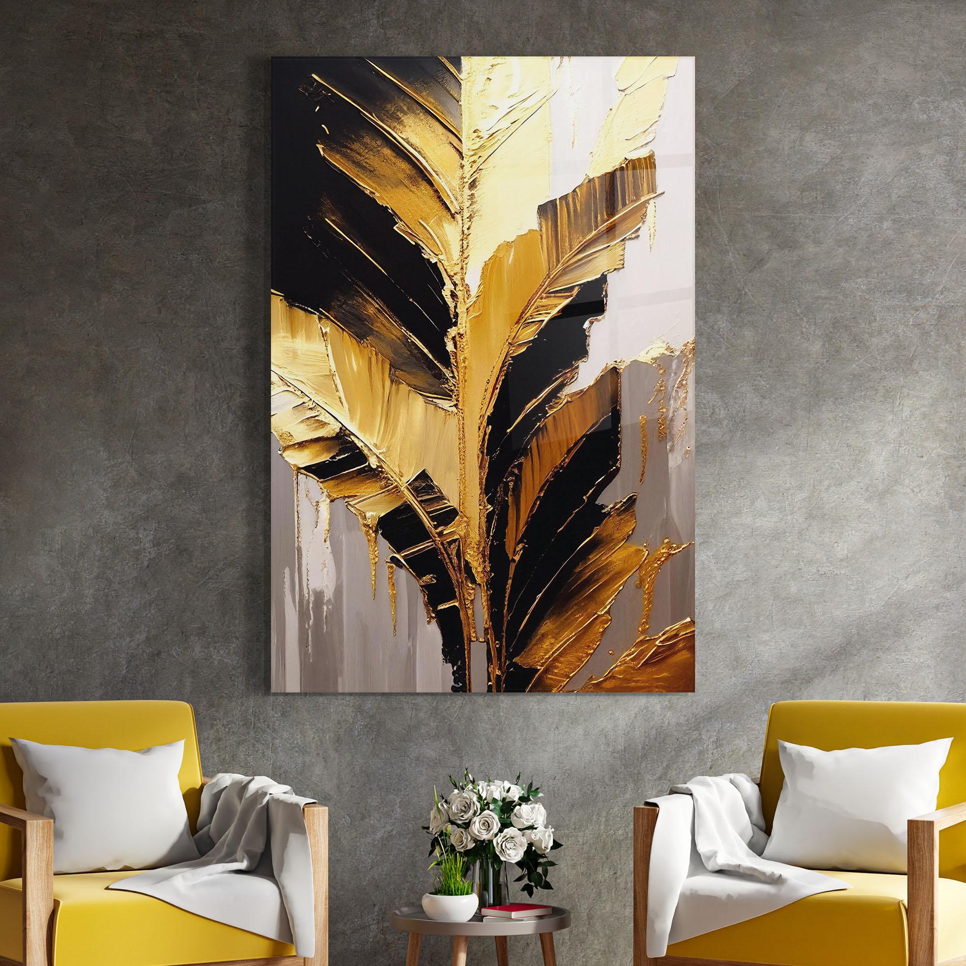 Стъклена картина Balck With Gold Leafs mockup 4