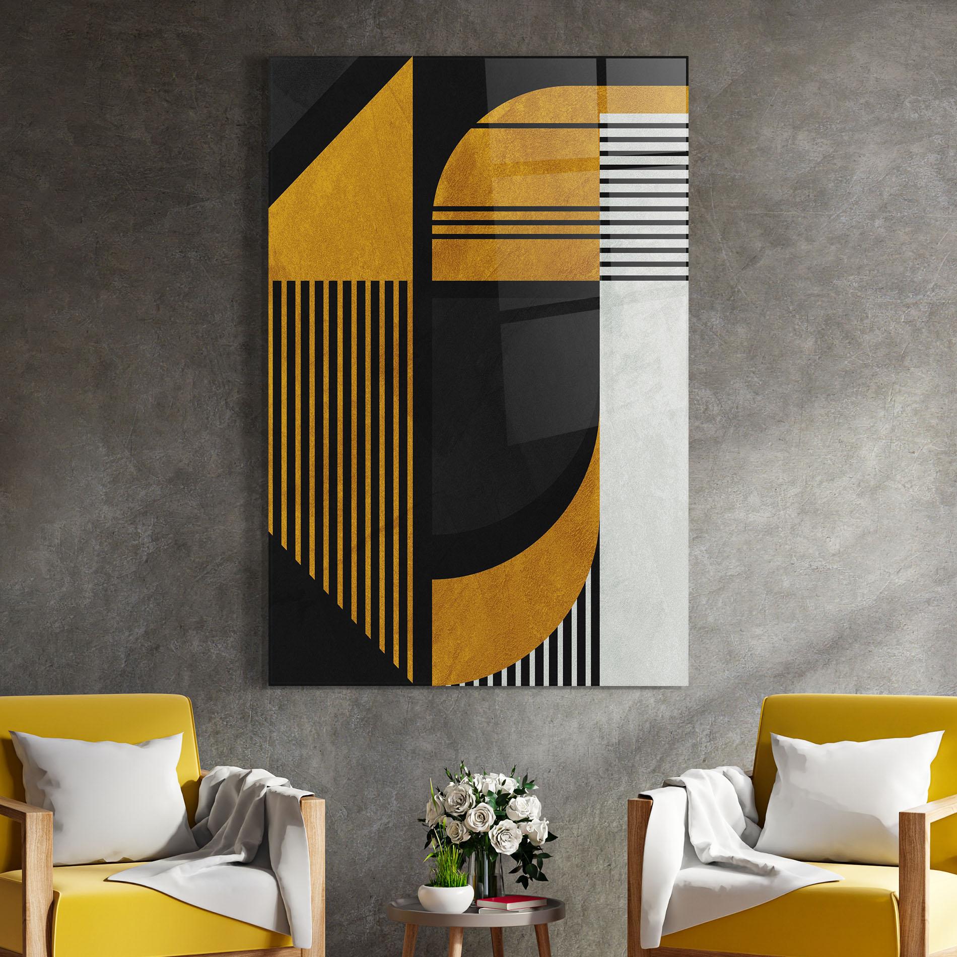 Стъклена картина Black Lines On Gold mockup 4