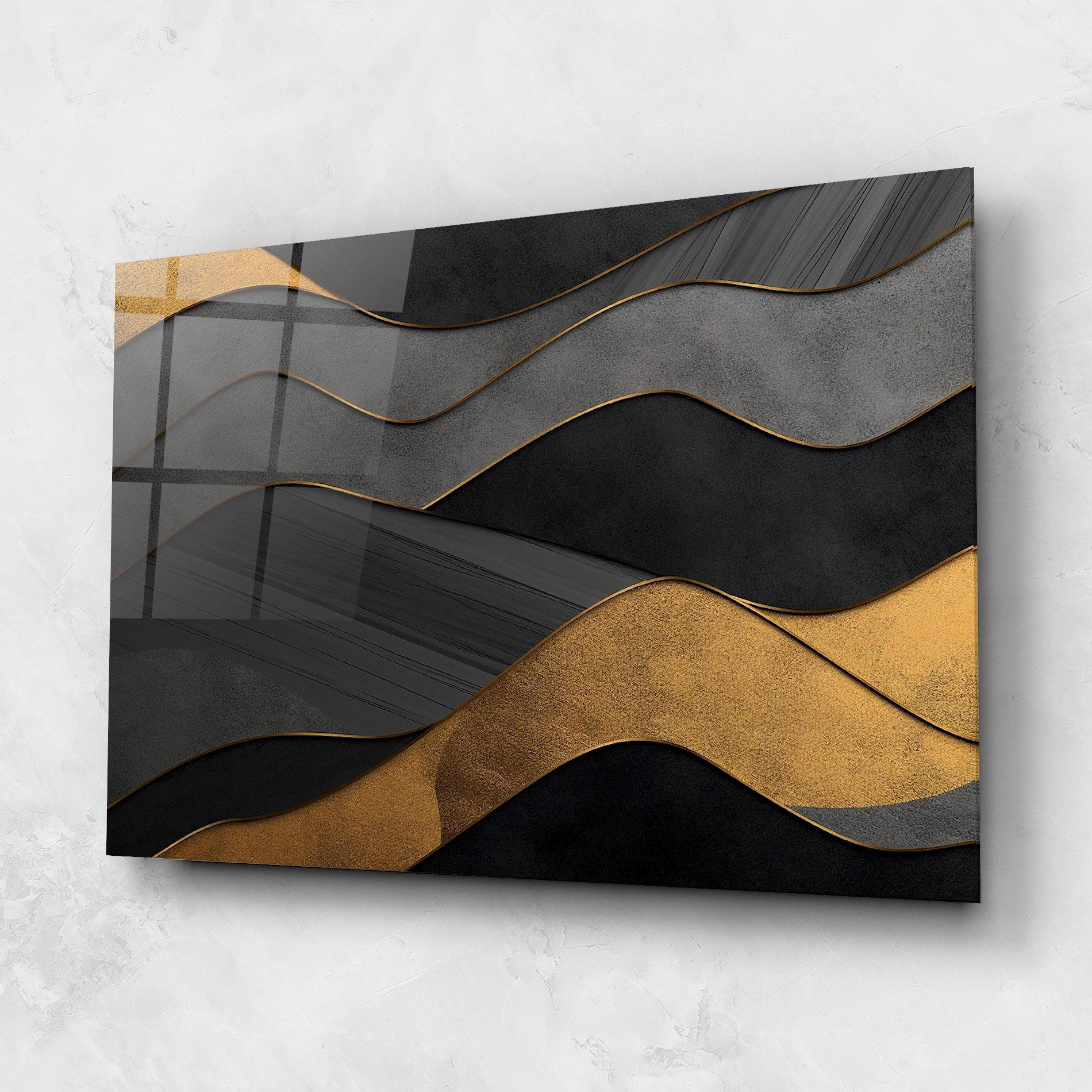 Стъклена картина Abstract Gold And Grey Waves mockup 1